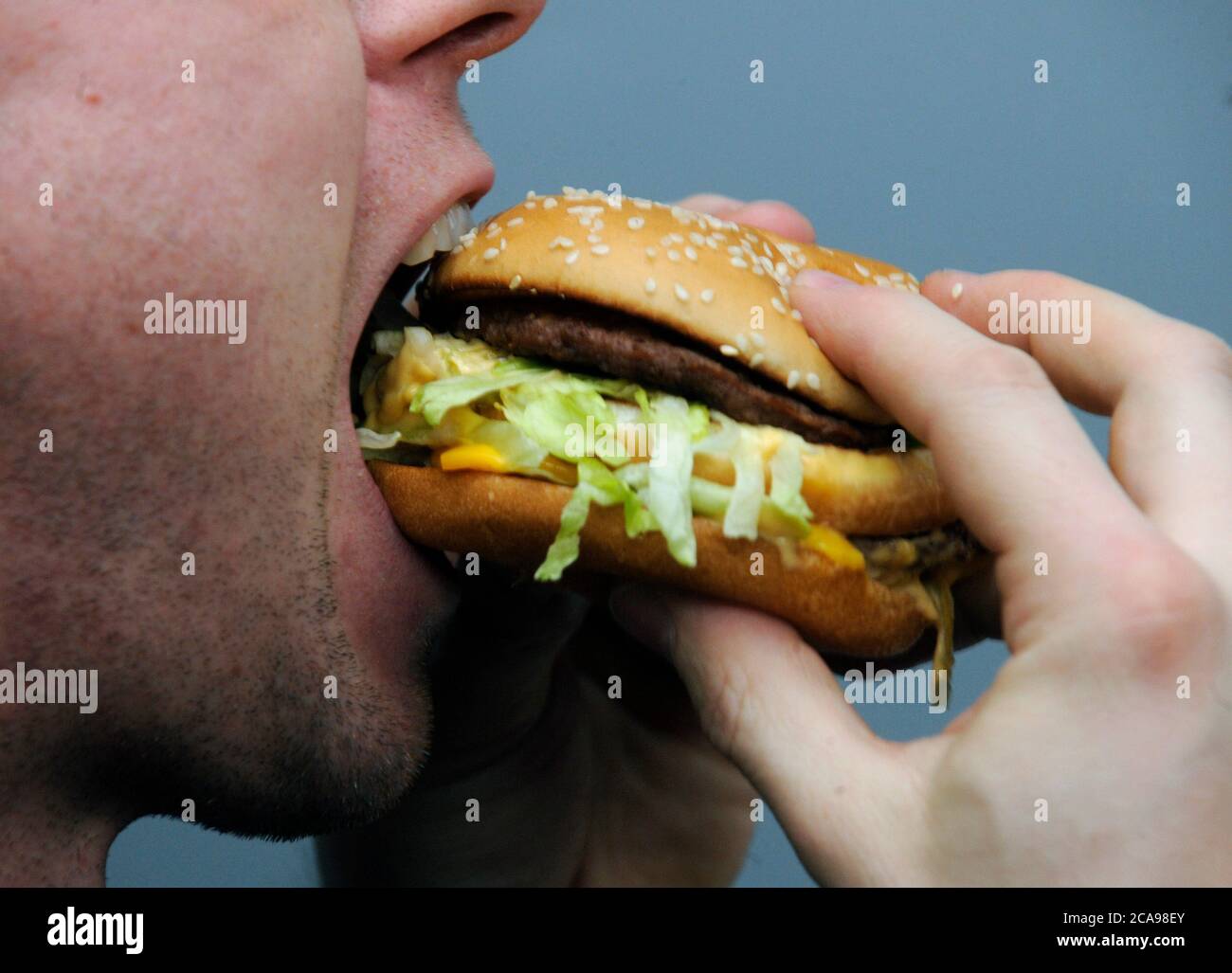 A Man Eats Big Mac Hamburger Of Mcdonald S In Prague Czech Republic On January 1 2009 Ctk Photo Michal Kamaryt Stock Photo Alamy