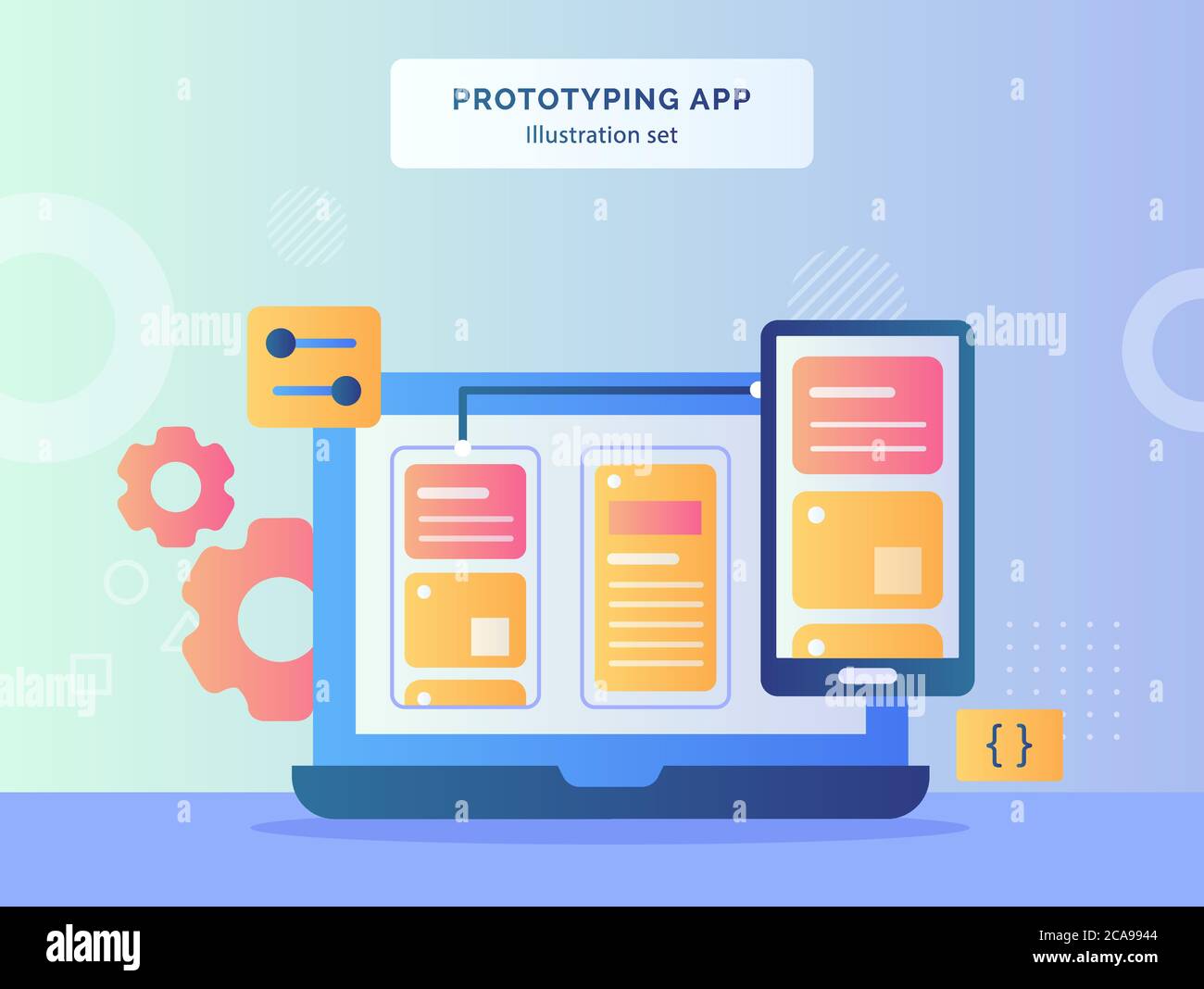 Prototyping app illustration set user interface on computer smartphone ...