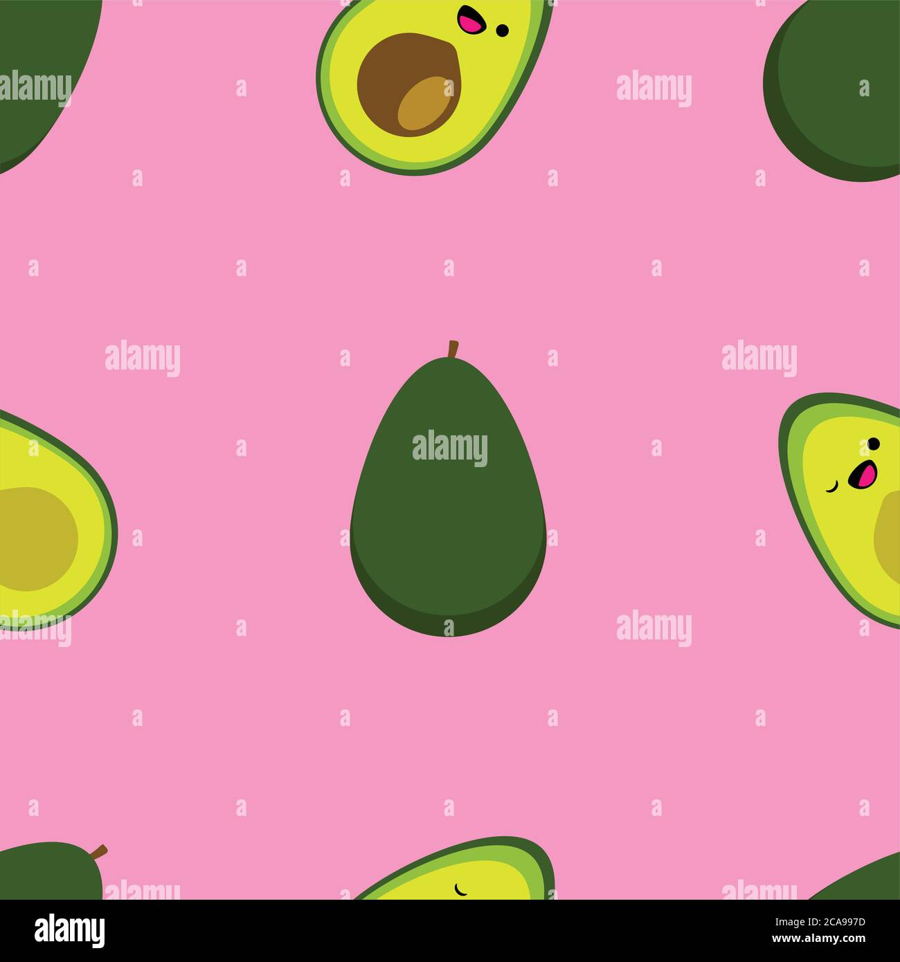 Seamless pattern with cute cartoon smiling avocado on pink background ...