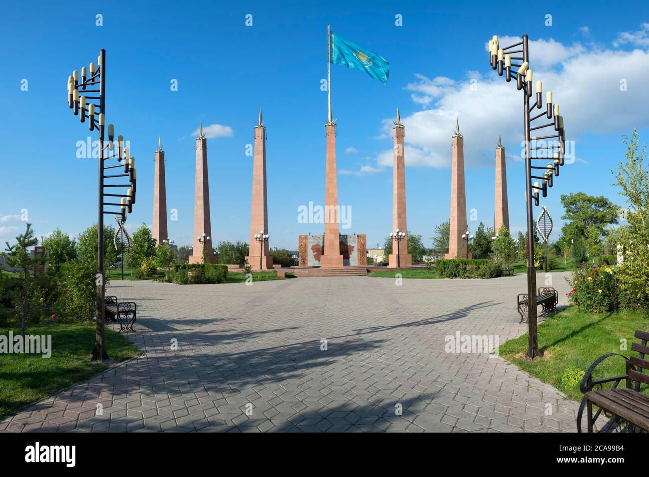 Granit obelisk, Independence Park, Shymkent, South Region, Kazakhstan, Central Asia Stock Photo