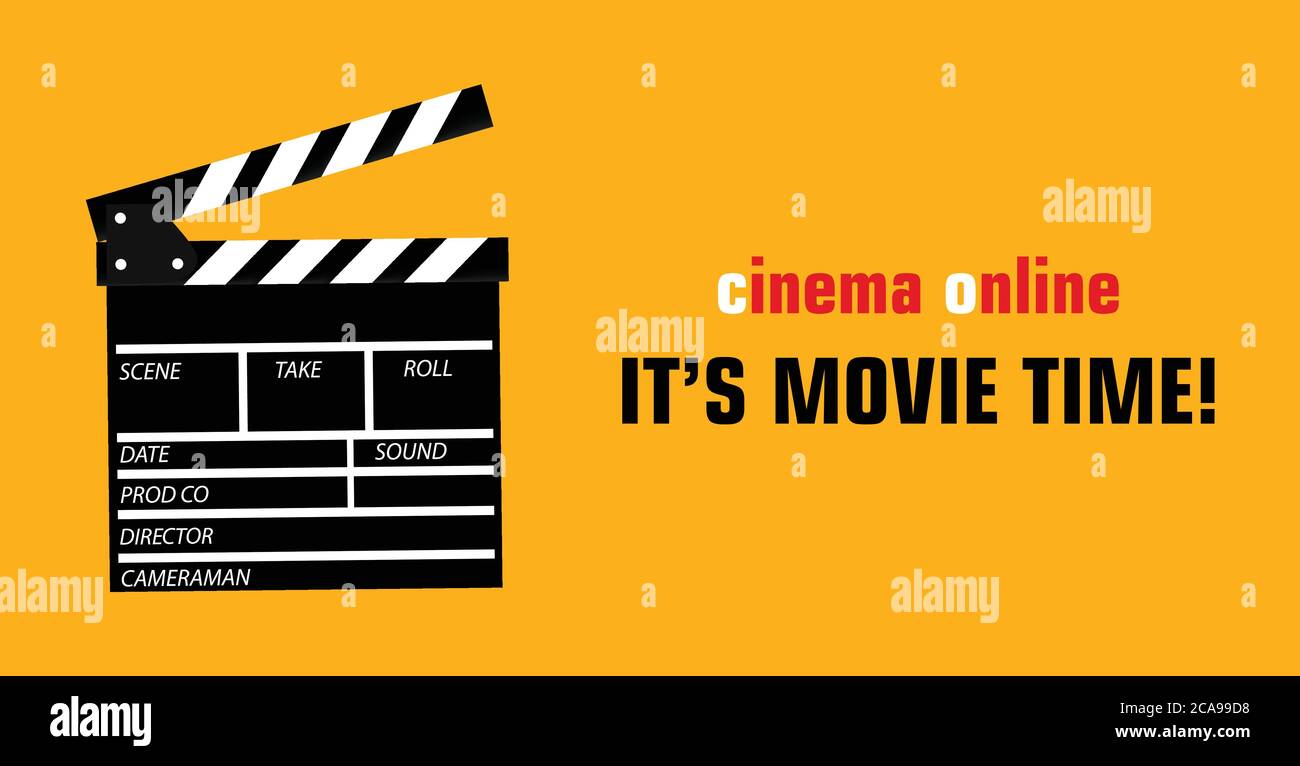 Online cinema art movie watching with film-strip cinematography concept. Vector illustration. Stock Vector