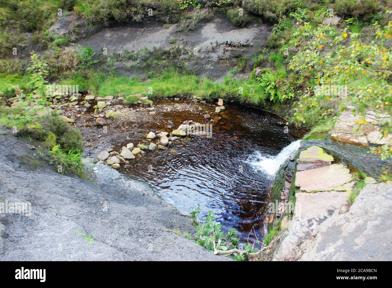 Lead Mines Clough waterfall from above at Anglezarke, Chorley, England Stock Photo
