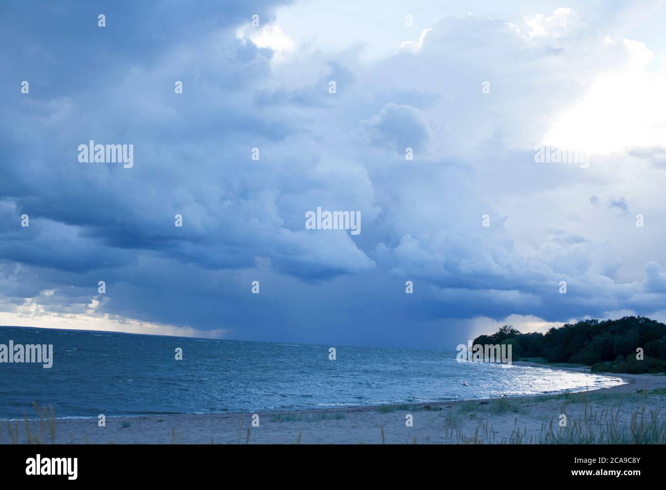 blue sky cloudy landscape, thunder on sea background Stock Photo - Alamy