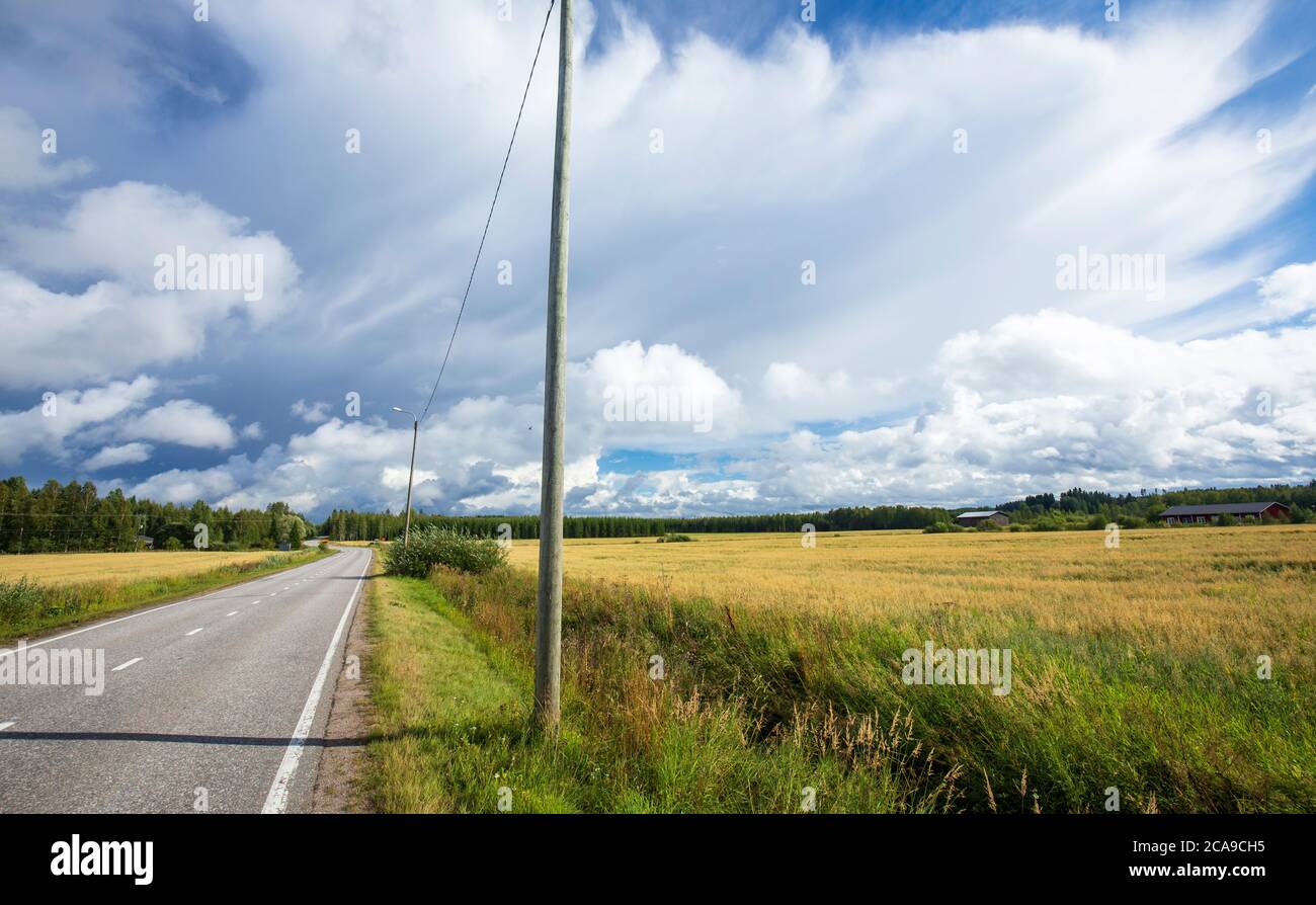 Empty road at countryside at Summer , Finland Stock Photo