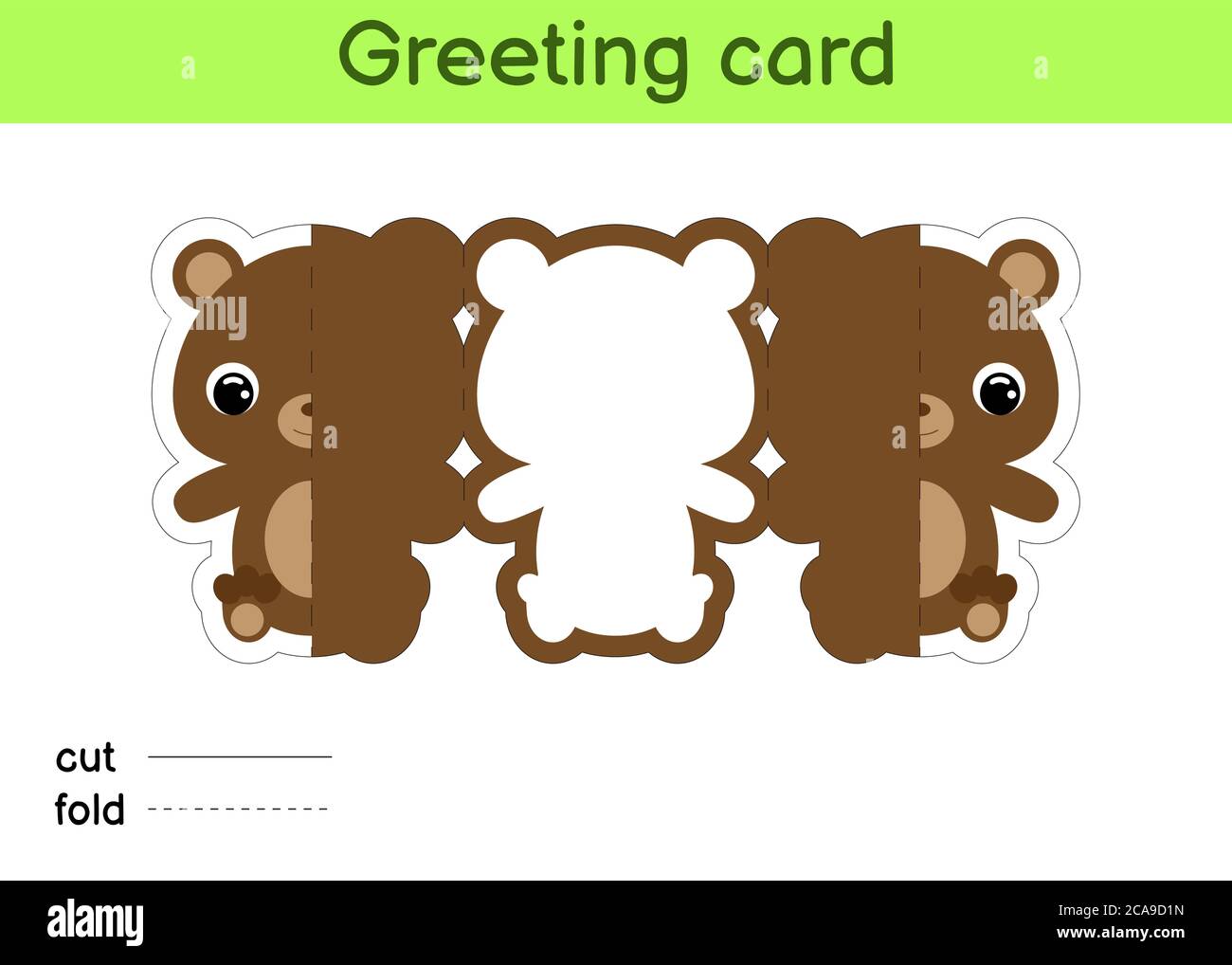 Cute bear fold-a-long greeting card template. Great for birthdays With Fold Out Card Template