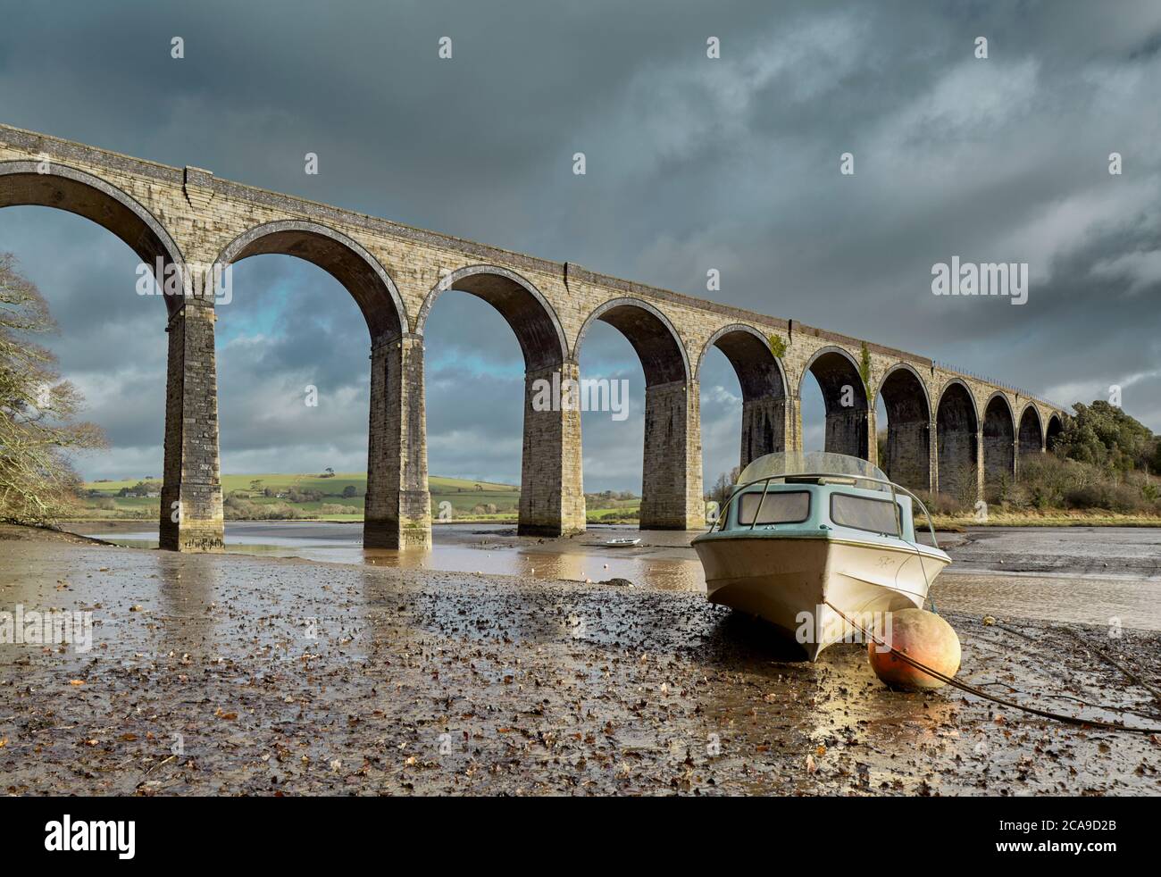 Historic Railway viaduct over the Tiddy river at St. Germans, Saltash, Cornwall, England. Stock Photo