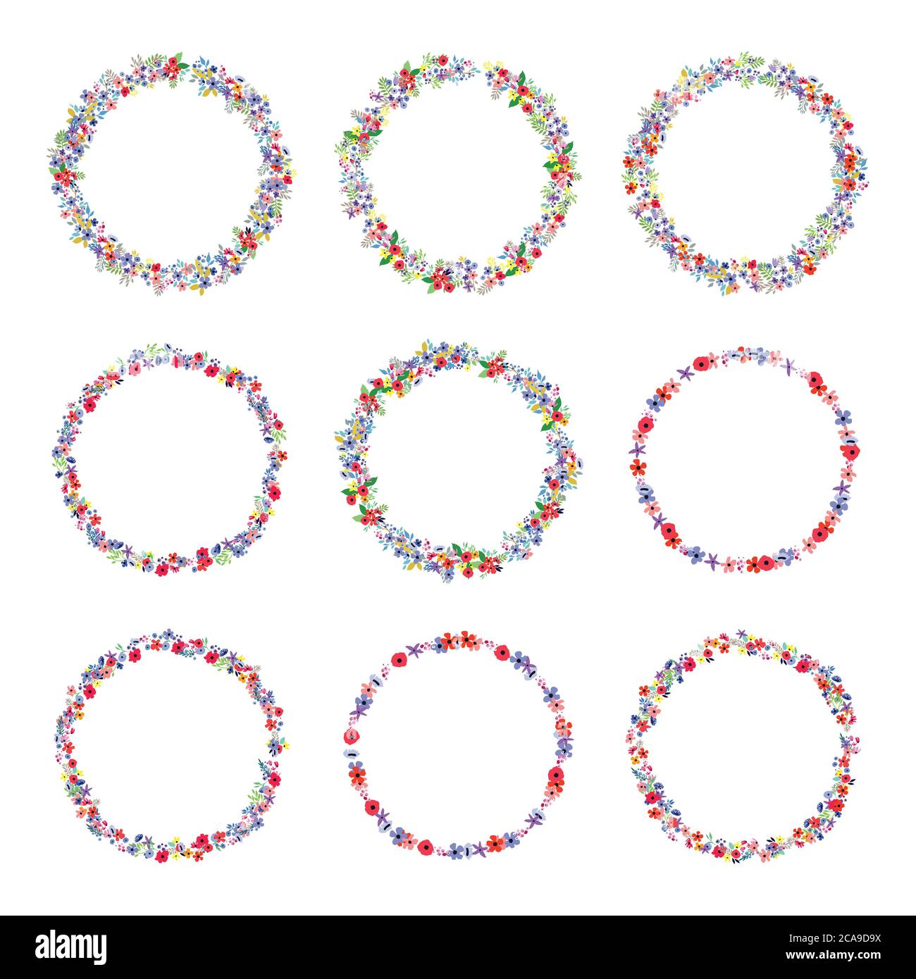 Floral Frame Collection. Set of cute retro flowers arranged un a shape ...