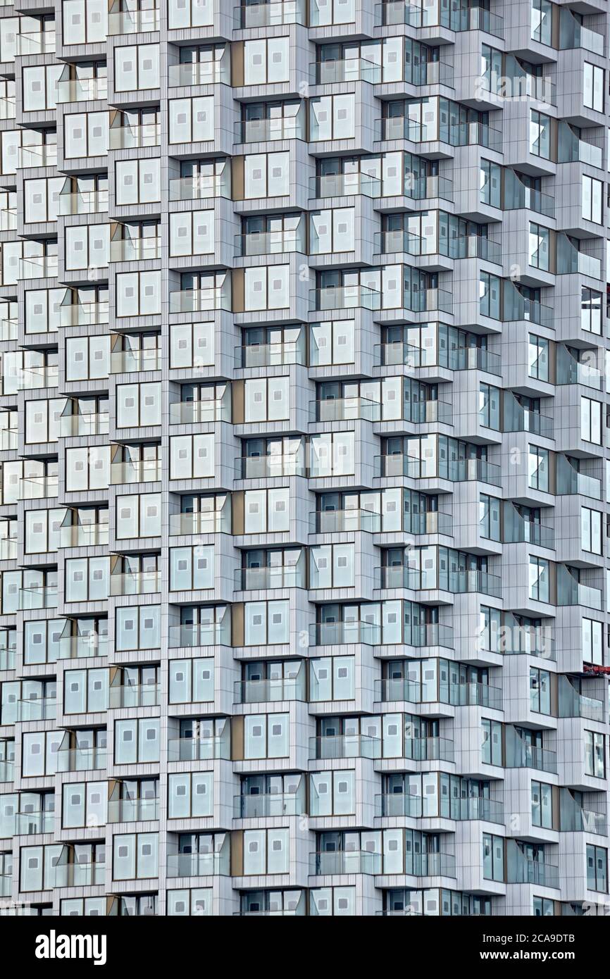 Close-up of the One Park Drive apartment Tower under construction in Canary Wharf, London. Stock Photo