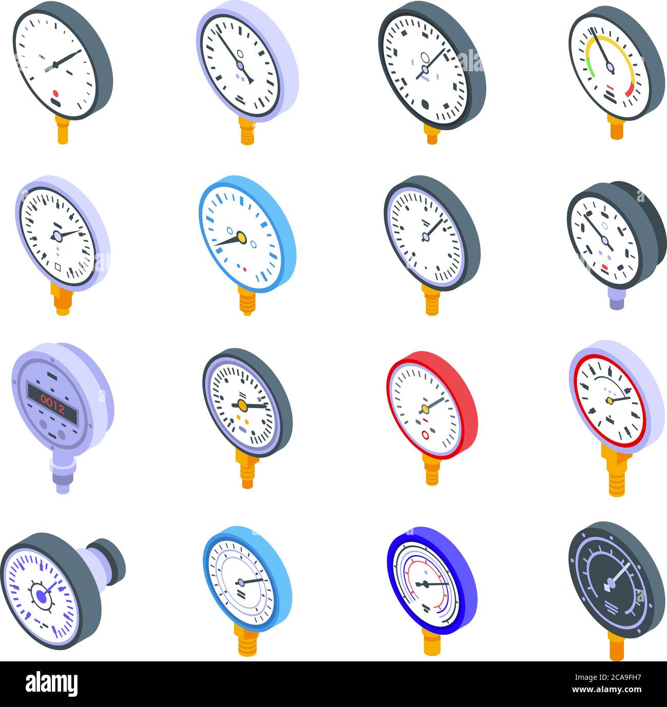 Manometer icons set, isometric style Stock Vector