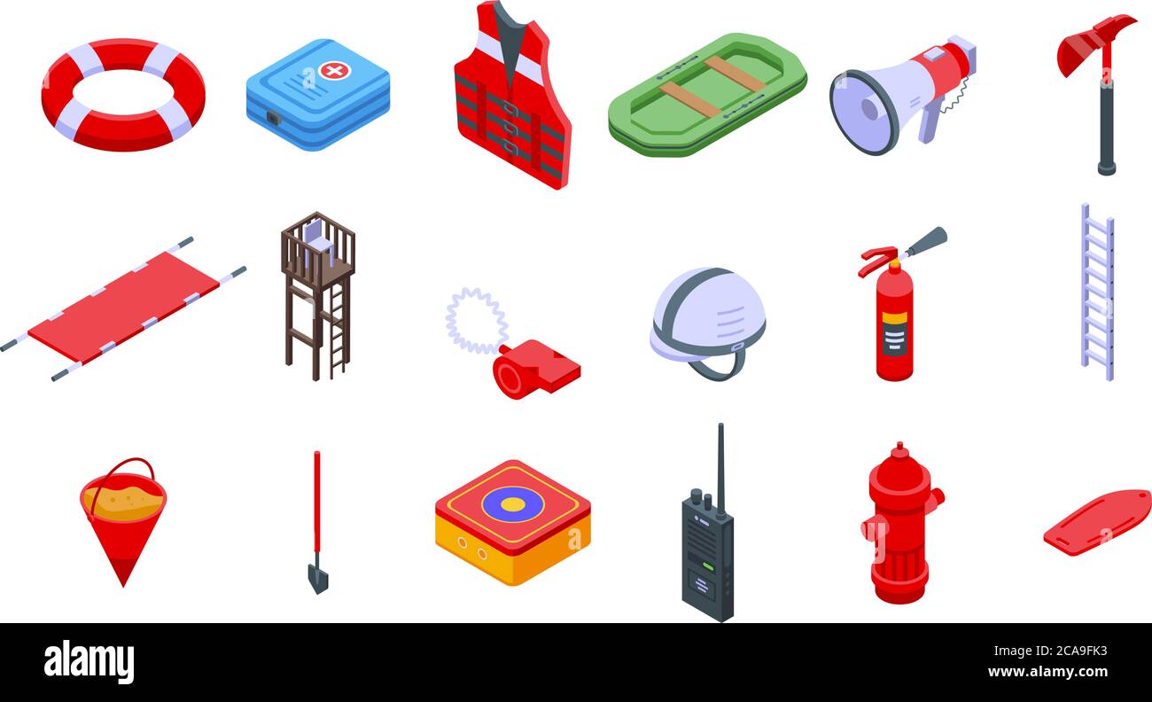 Rescuer icons set, isometric style Stock Vector