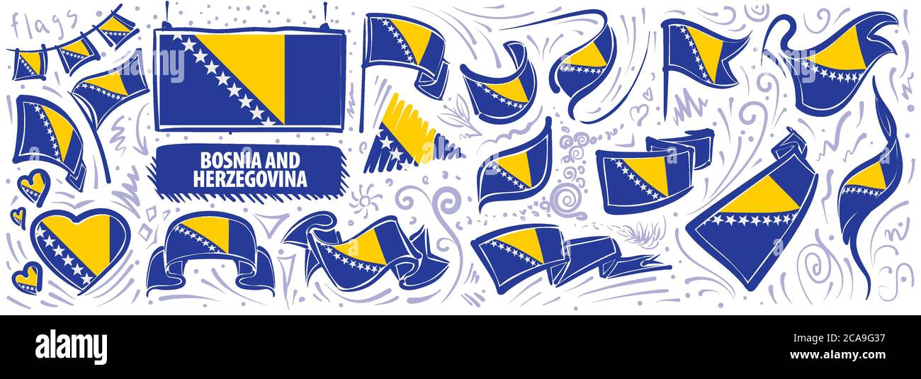 Vector set of the national flag of Bosnia and Herzegovina Stock Vector