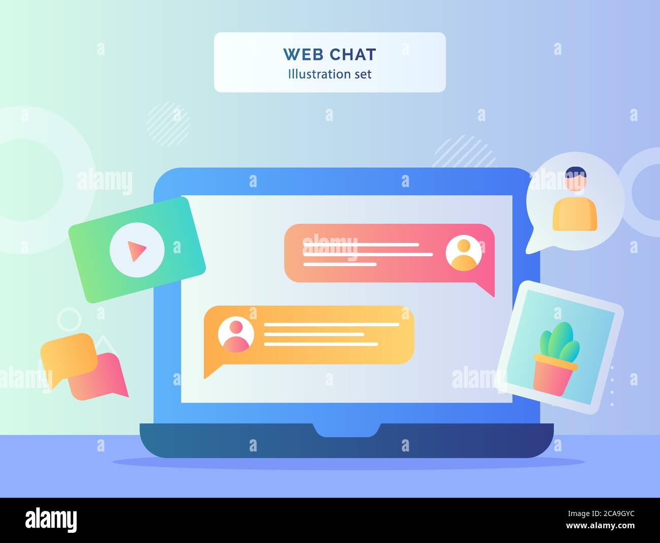 Web chat illustration set text message on display monitor laptop ...