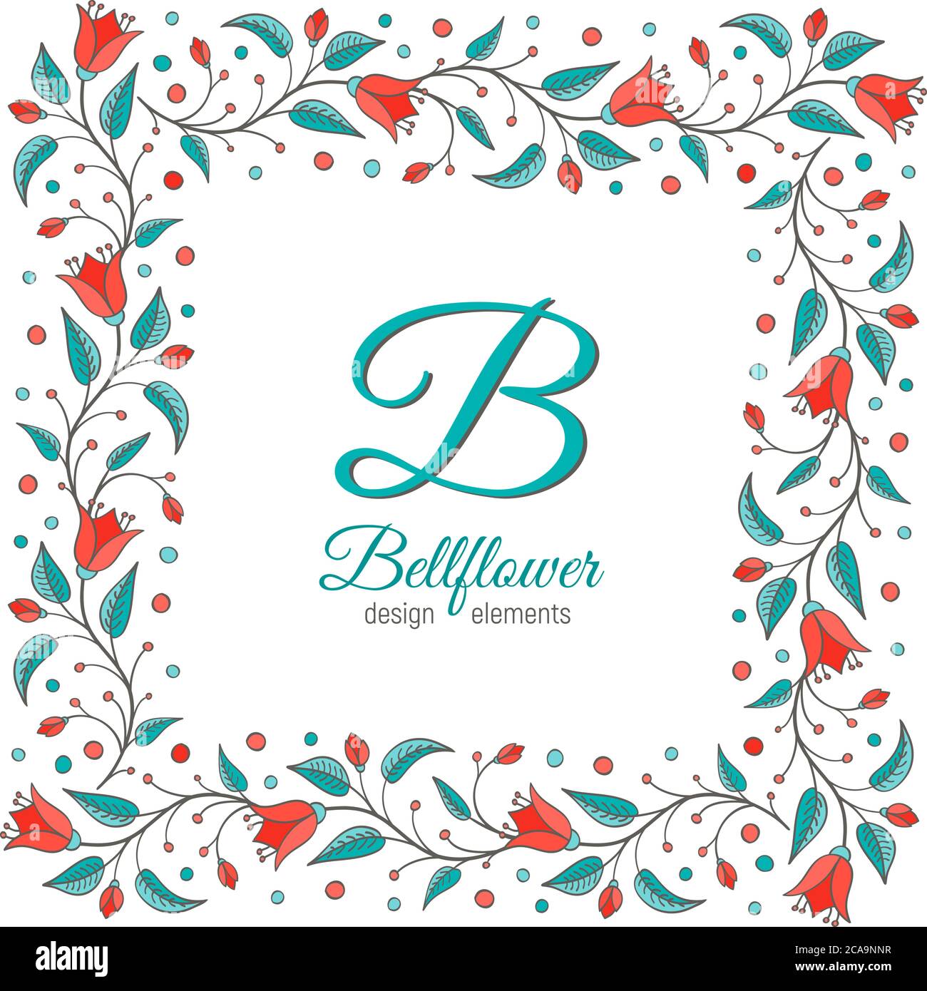 Bellflower design element. Floral wreath frame. Monogram letter B