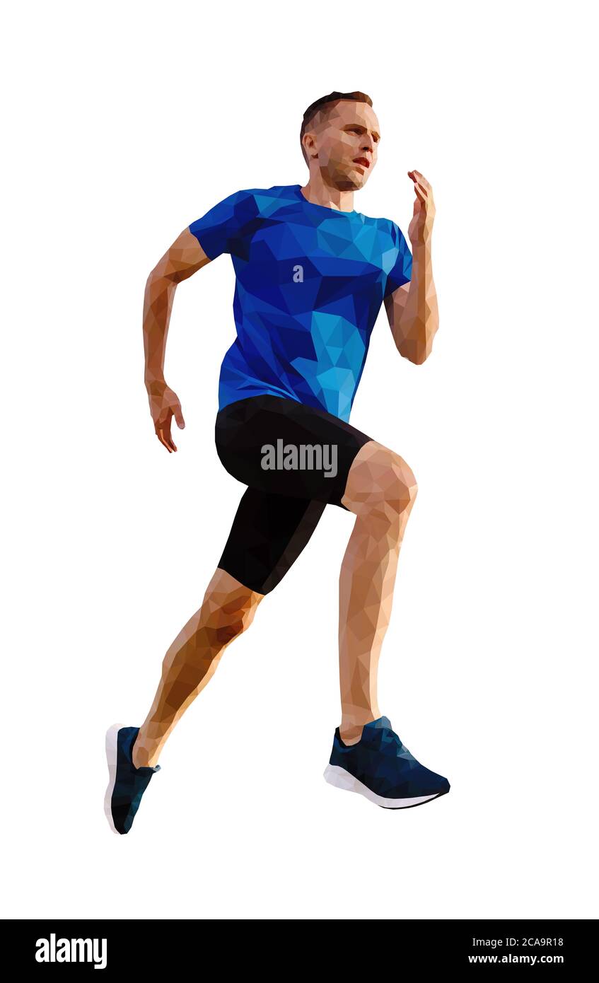 middle aged man runner athlete run. polygonal vector Stock Photo