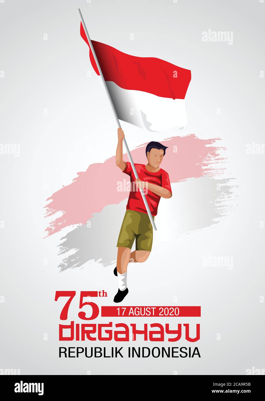 happy independence day Indonesia. vector illustration of man with flag.poster, banner , template design Stock Vector