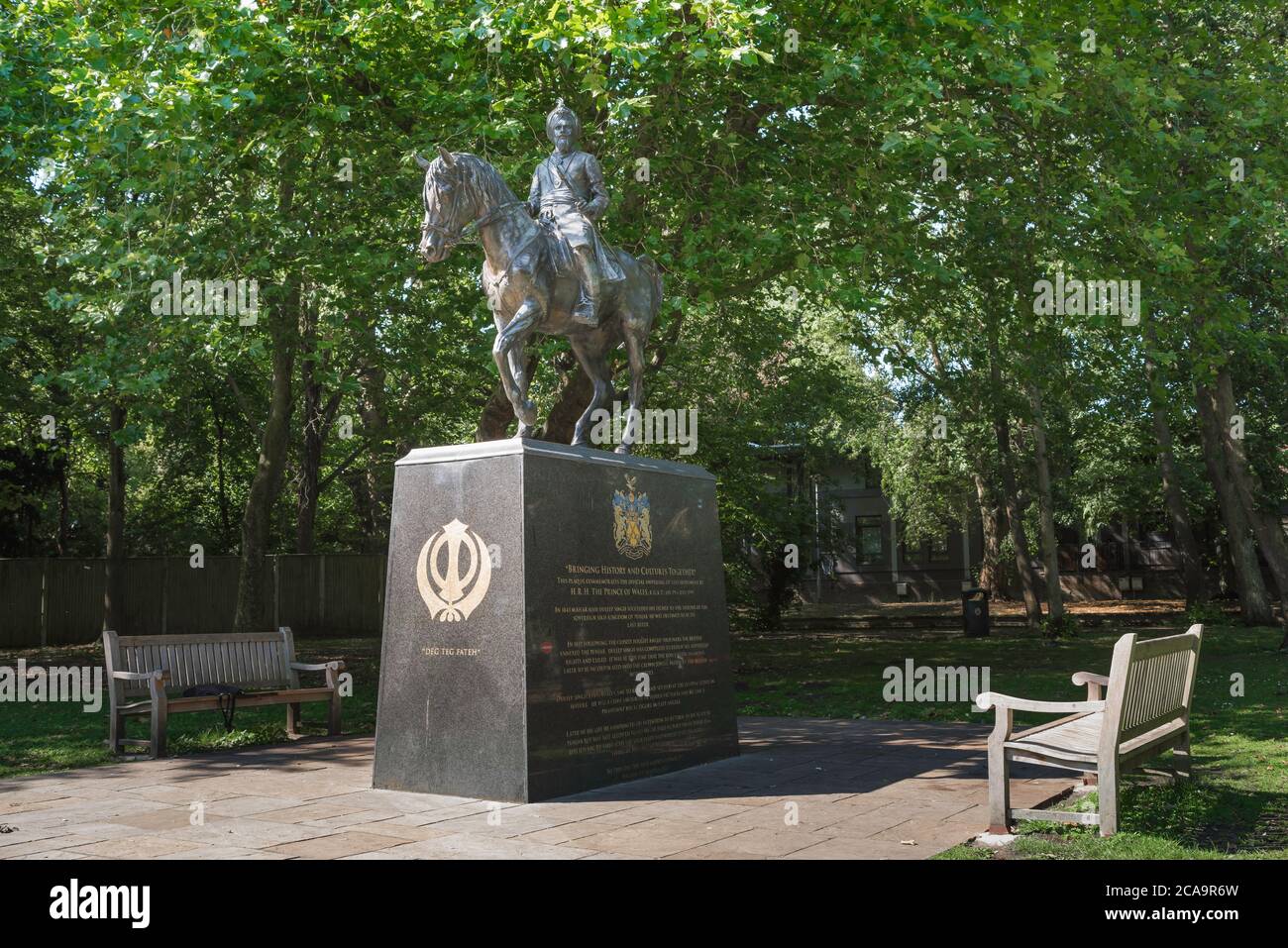 View of the statue of Maharaja Duleep Singh Memorial Statue in Butten Island park in the centre of Thetford, Norfolk, UK Stock Photo