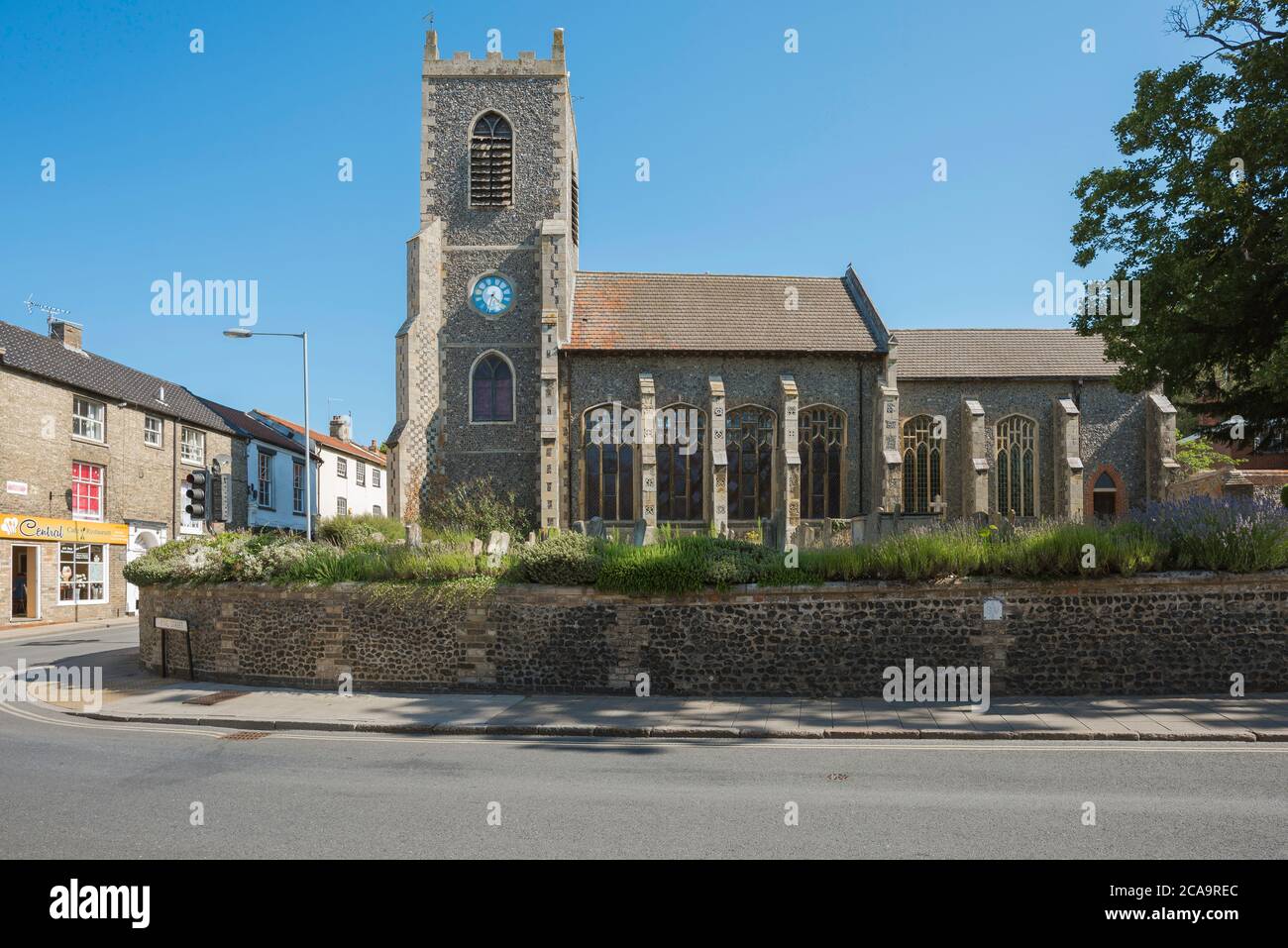 Thetford church, view in summer of St Peter's Church sited at the