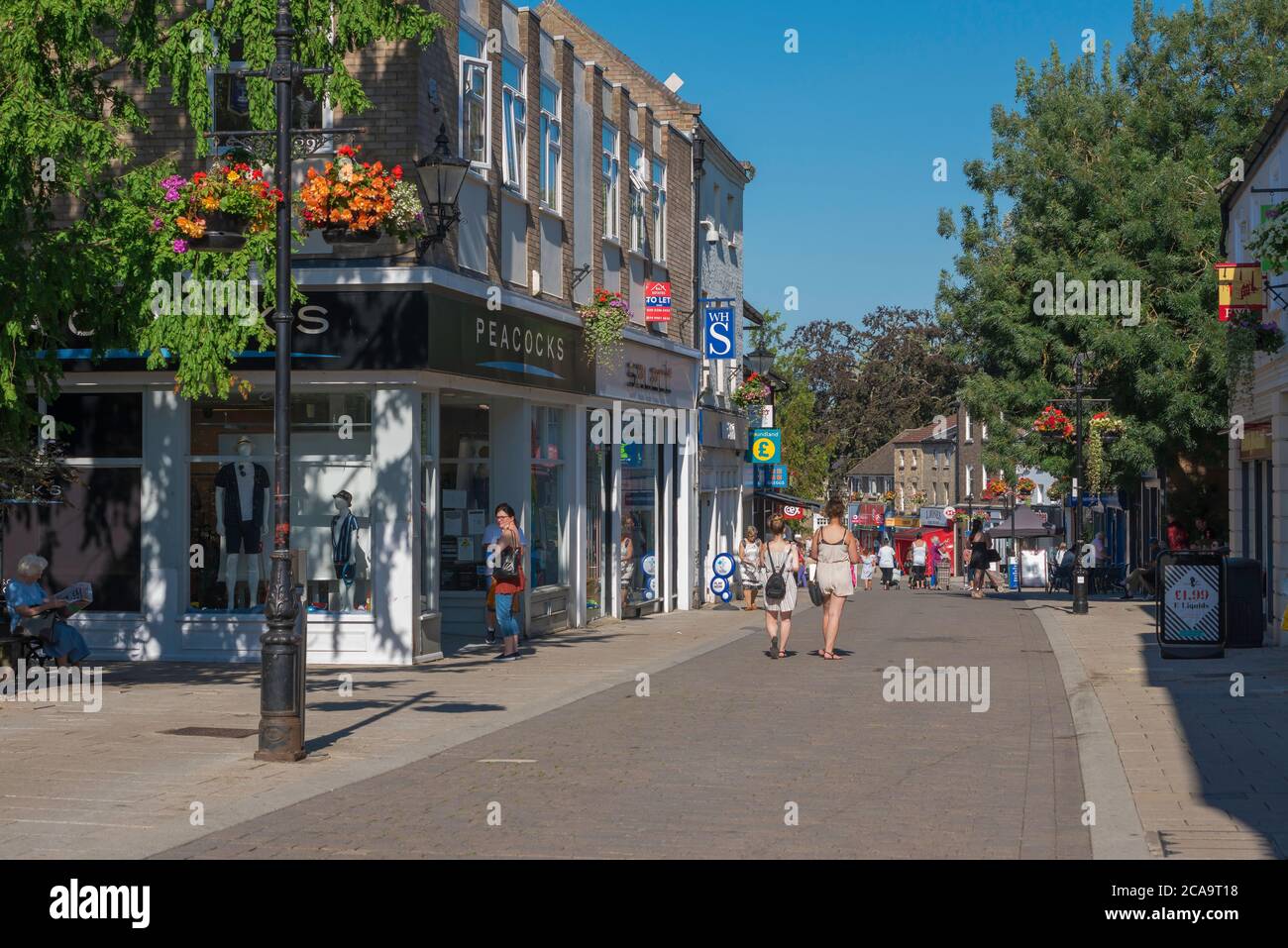 Thetford Norfolk, view in summer of people walking along King Street
