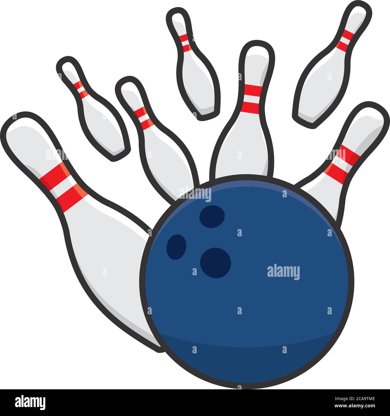 Bowling ball striking isolated skittles vector illustration for bowling