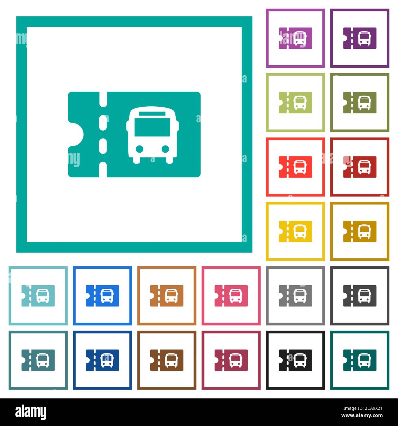 Public transport discount coupon flat color icons with quadrant frames on white background Stock Vector