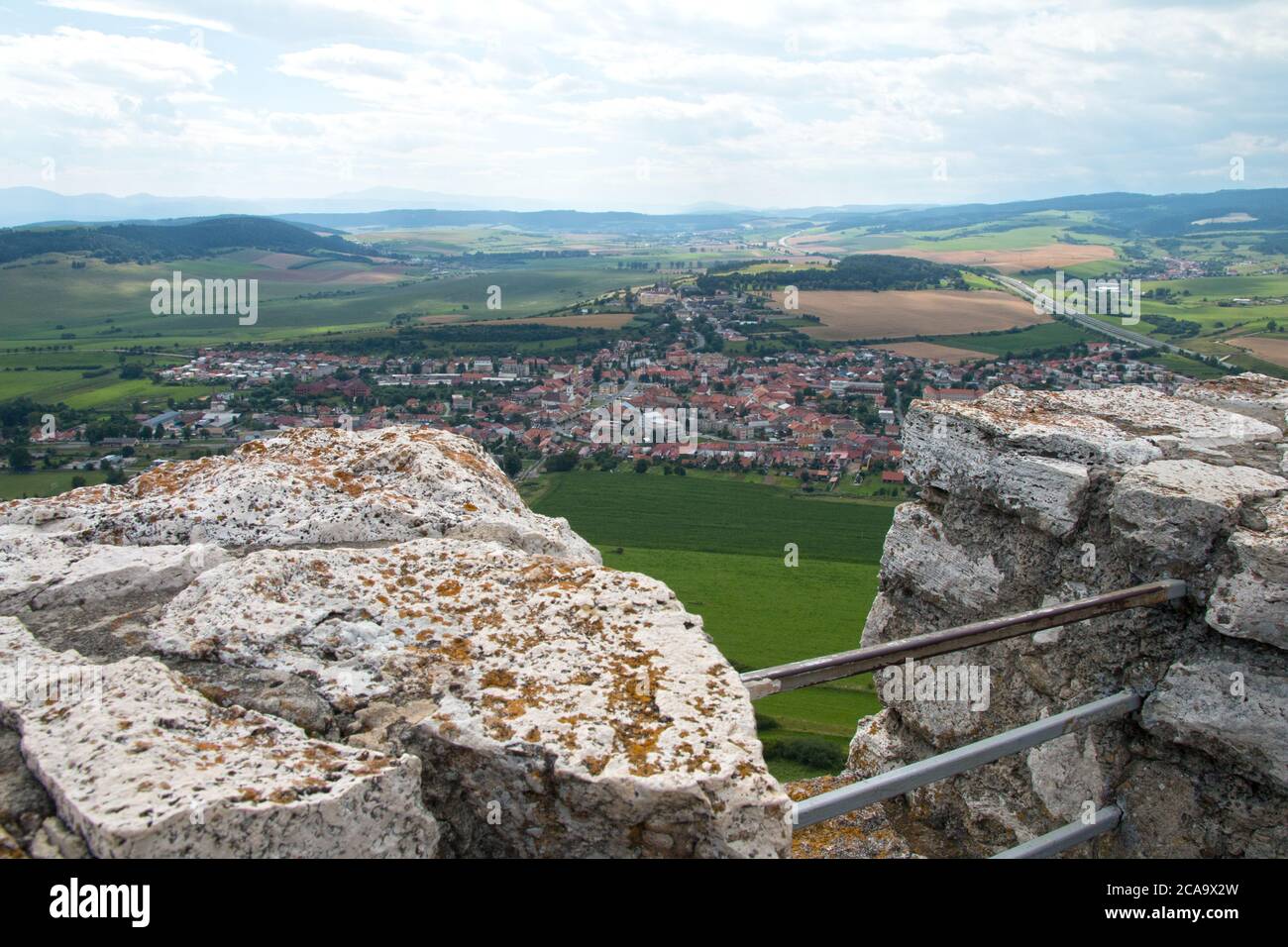 Spišské Podhradie Slovakia July 31, 2020 The city from the Spissky hrad, Szepes vára. The tower of the fortress gives a 360-degree view . Stock Photo
