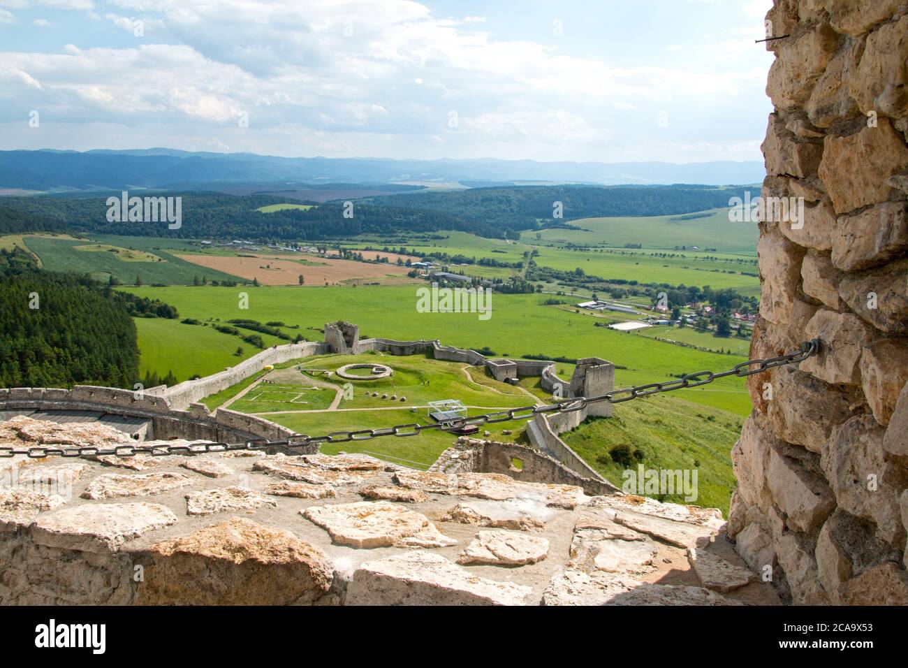 Spišské Podhradie Slovakia July 31, 2020 Spissky hrad, Szepes vára, the walls and bastions of the outer courtyards of the fortress. Stock Photo
