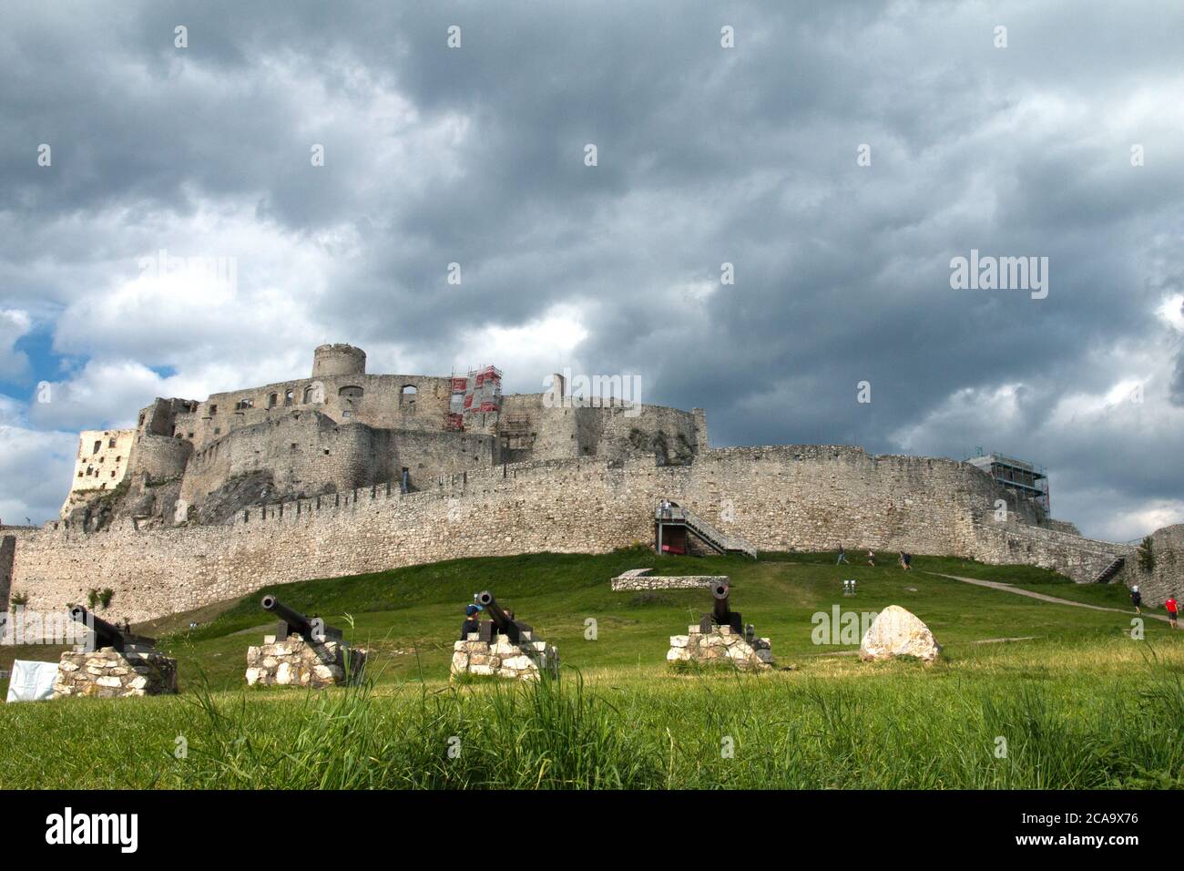 Spišské Podhradie Slovakia July 31, 2020 A row of cannons were awaited the attackers in the Middle Ages at the Spissky hrad Szepes vár. Stock Photo