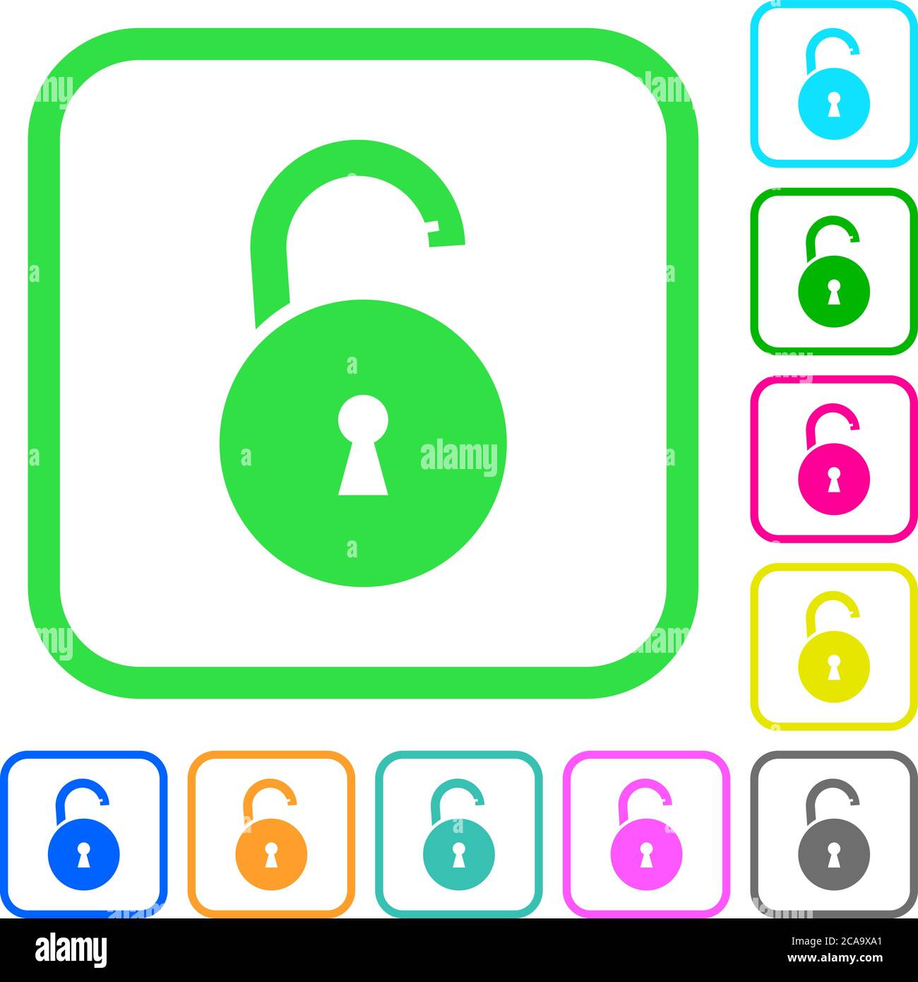 Unlocked round padlock with keyhole vivid colored flat icons in curved ...