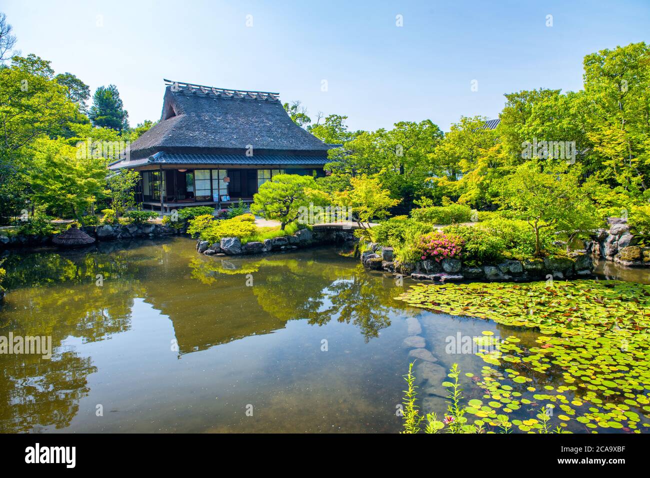 Yoshikien Garden in Nara is a major tourist attraction, japanese garden with teahouse, Japan. Stock Photo