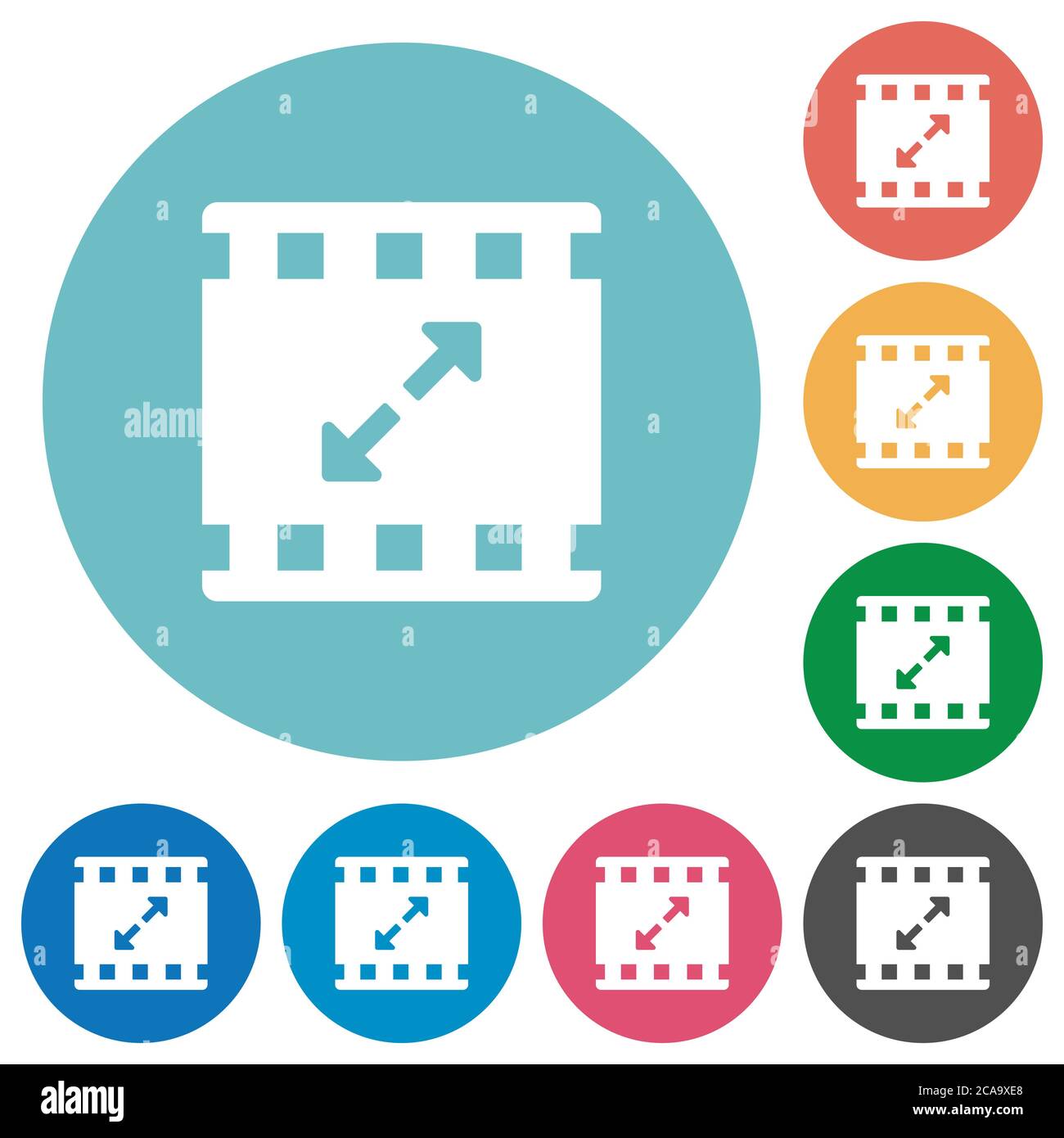 Movie resize large flat white icons on round color backgrounds Stock ...