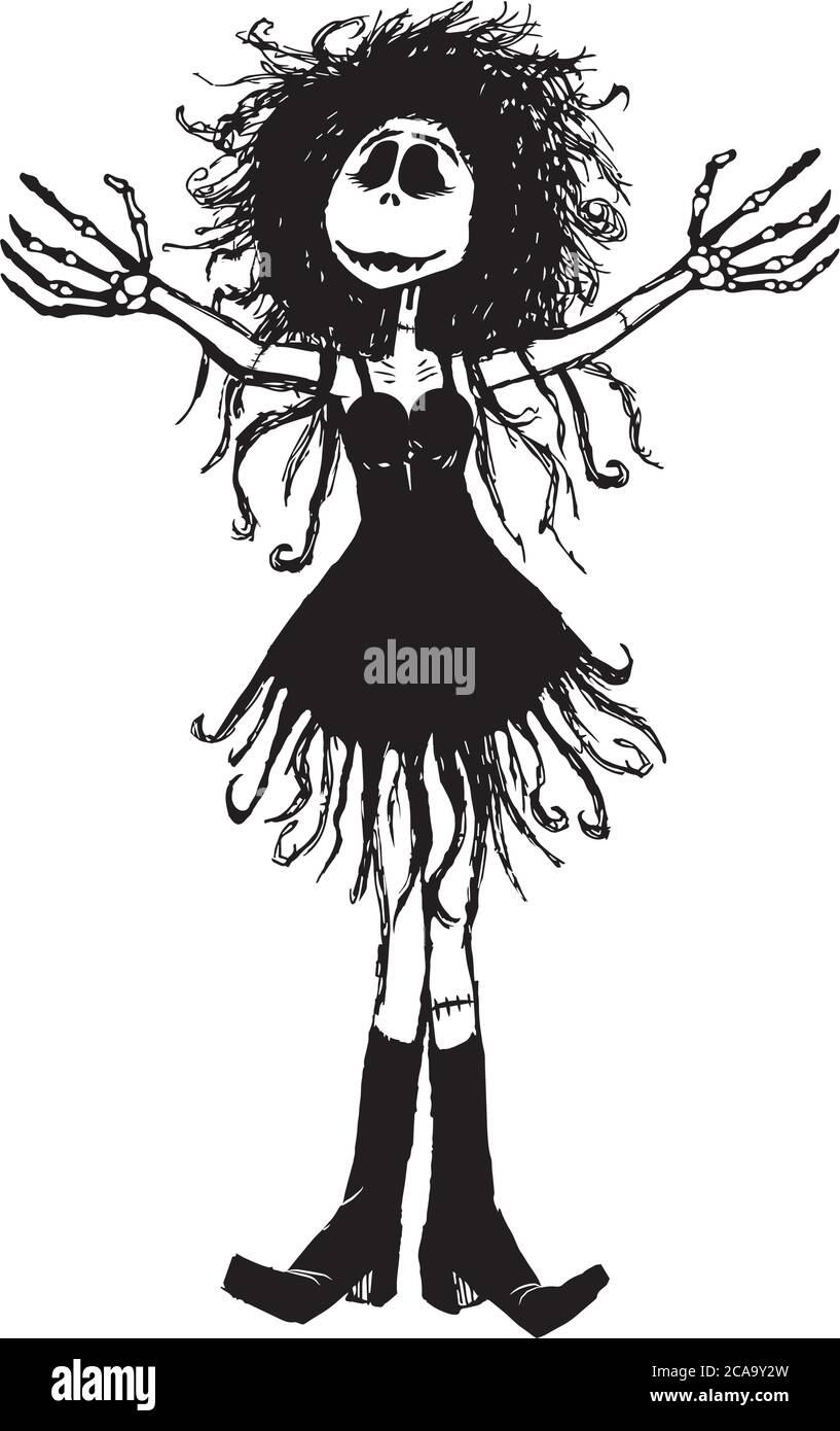 Undead Skeleton Zombie Witch Girl Woman standing isolated on white Stock Vector