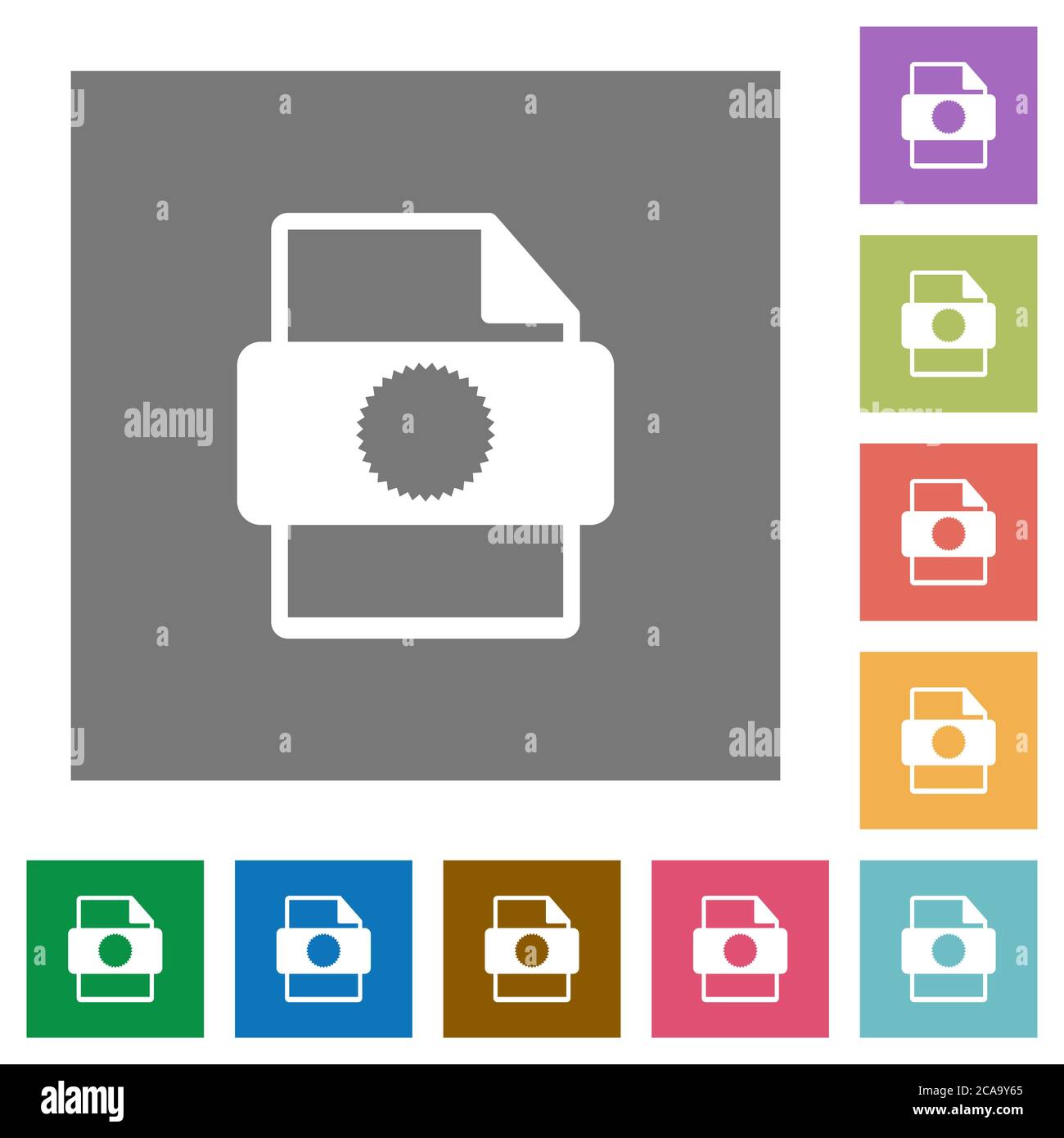 Certificate file flat icons on simple color square backgrounds Stock ...