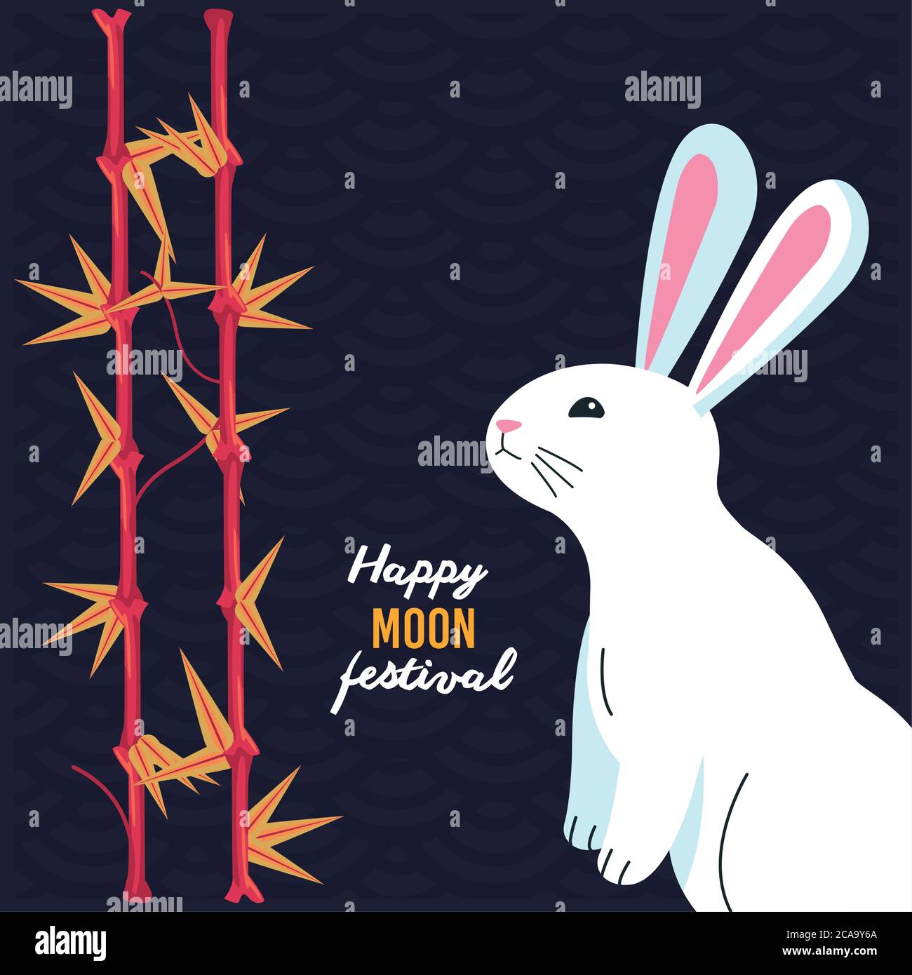 happy mid autumn festival with rabbit and bamboo plants vector ...
