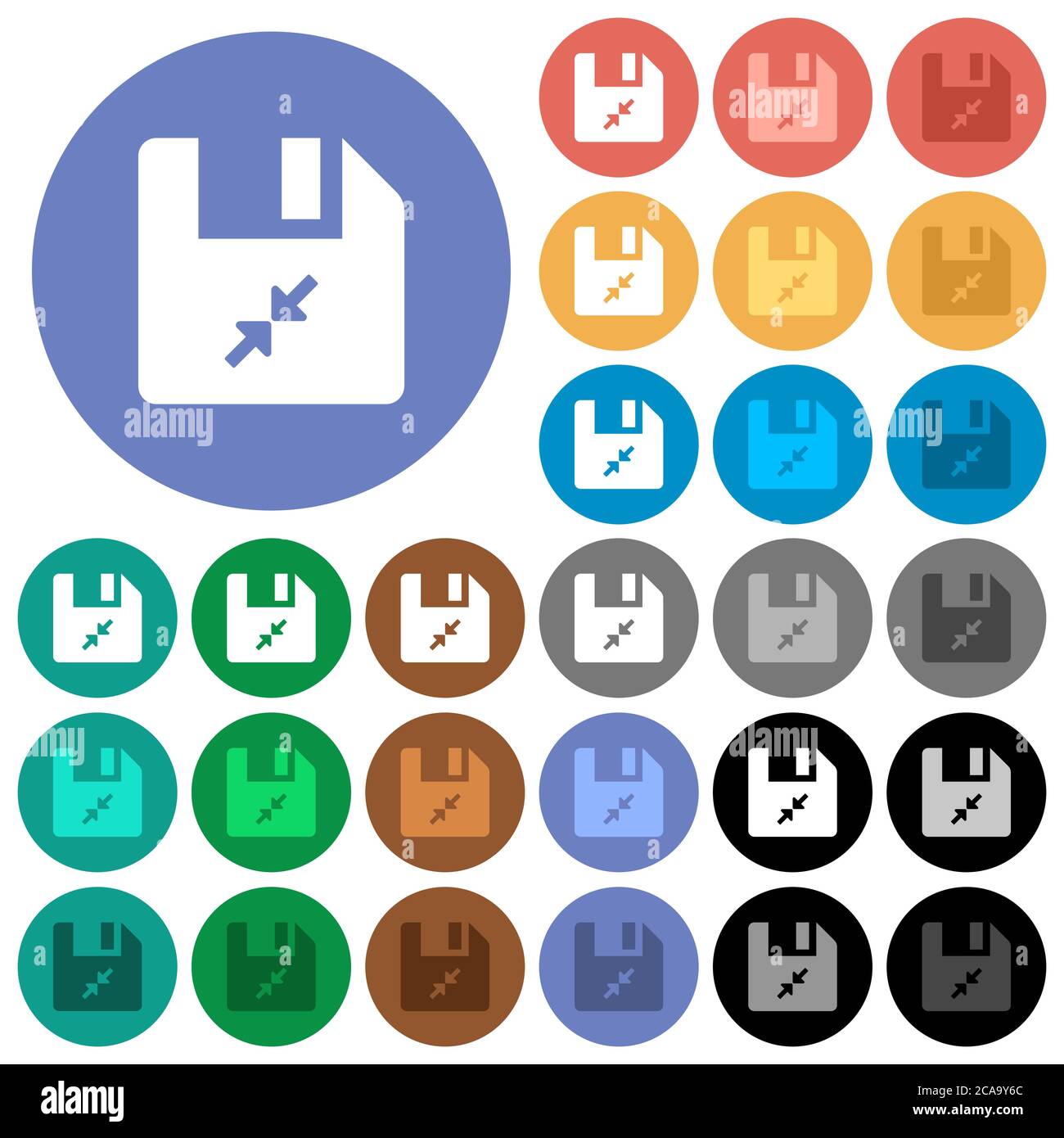 Compress file multi colored flat icons on round backgrounds. Included ...