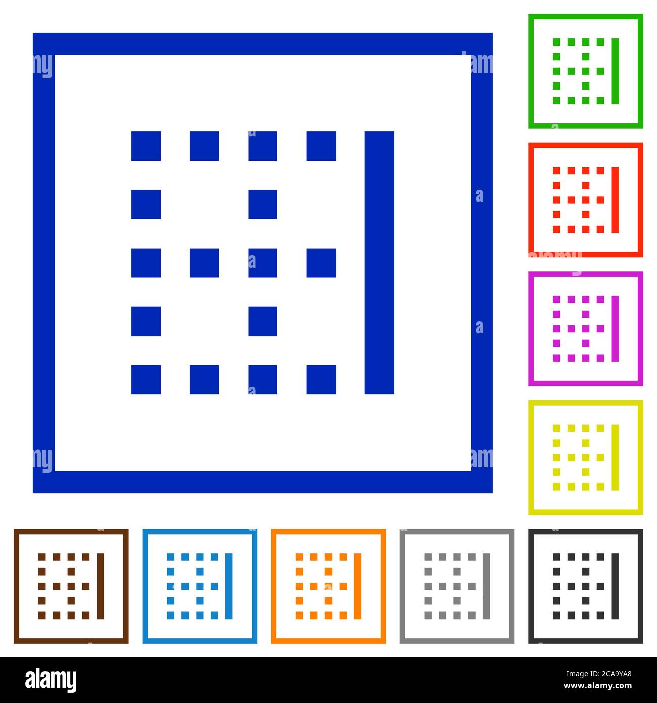 Right border flat color icons in square frames on white background Stock Vector
