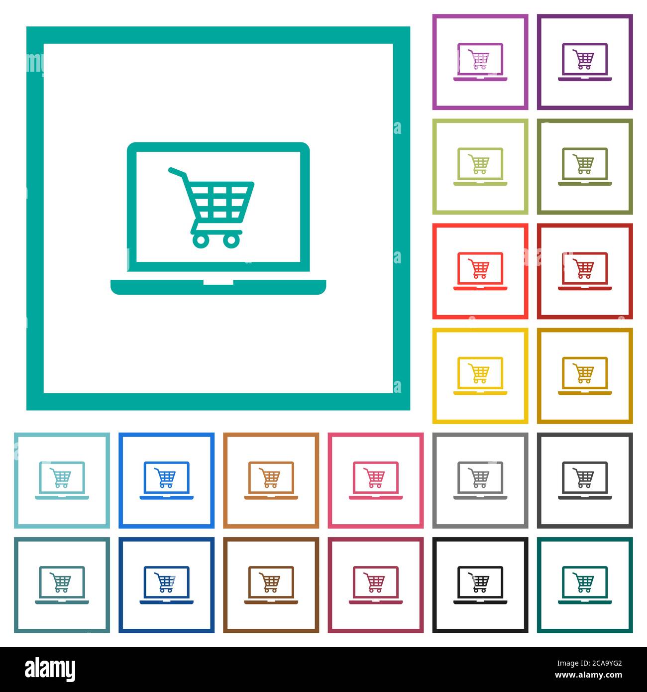 Webshop flat color icons with quadrant frames on white background Stock Vector