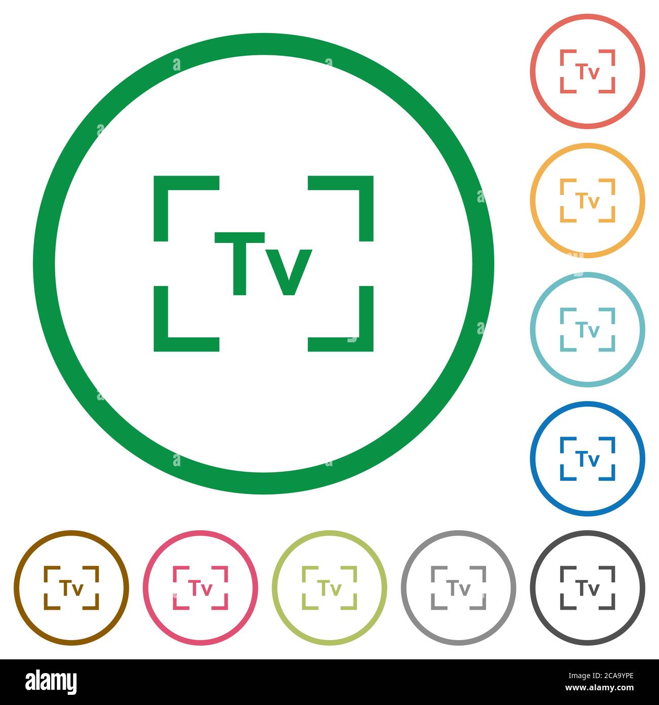 Camera time value mode flat color icons in round outlines on white ...