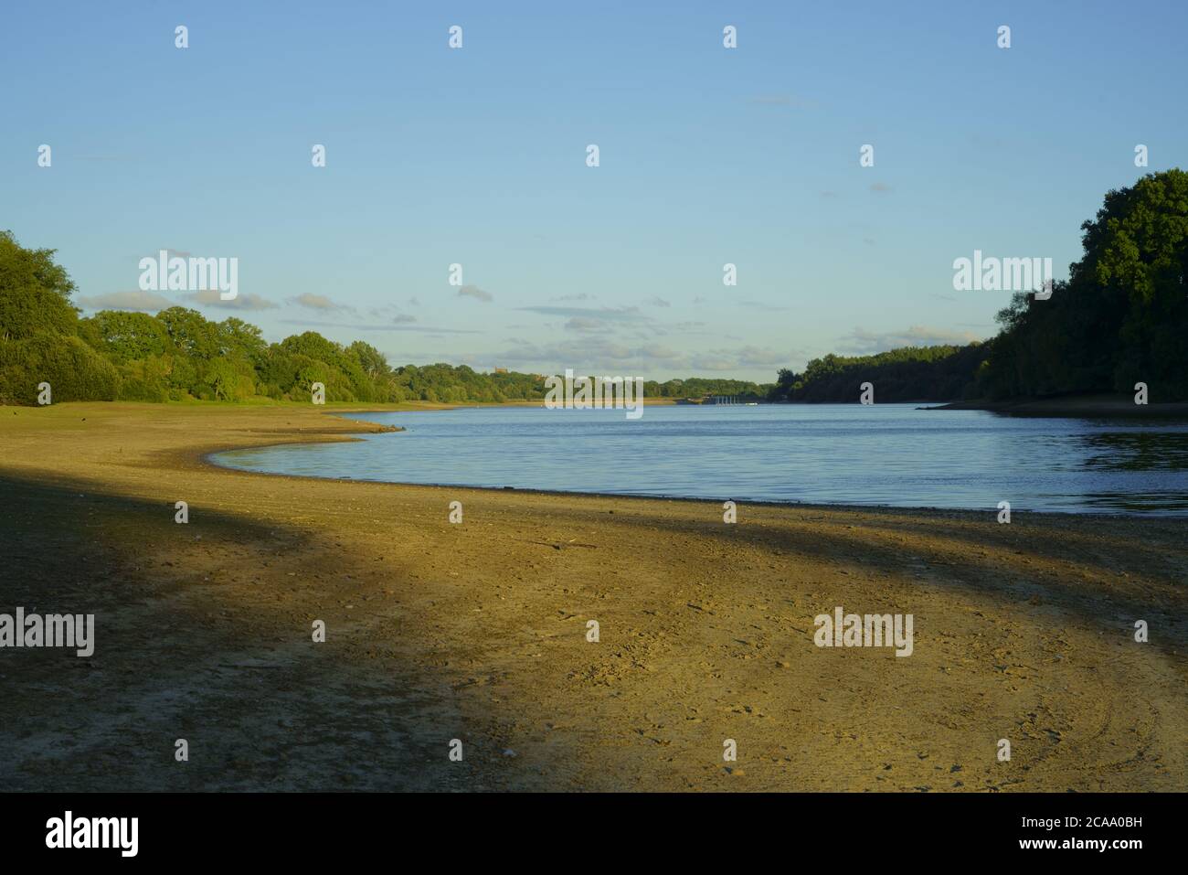 August 2020 low water level at Ardingly reservoir in West Sussex UK. Stock Photo