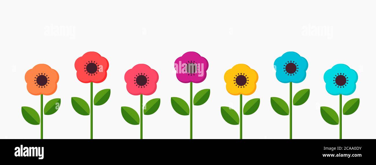 Colorful flat flowers growing in the garden. Summer vector illustration ...