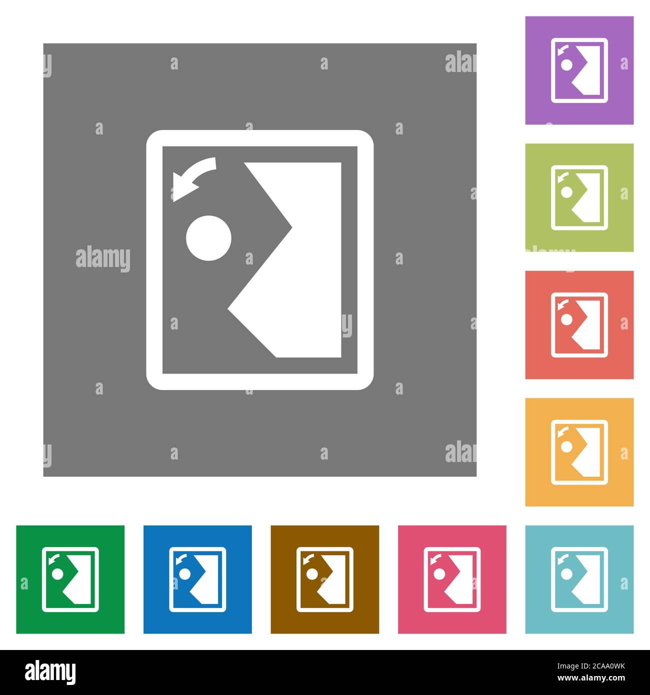 Rotate image left flat icons on simple color square backgrounds Stock Vector