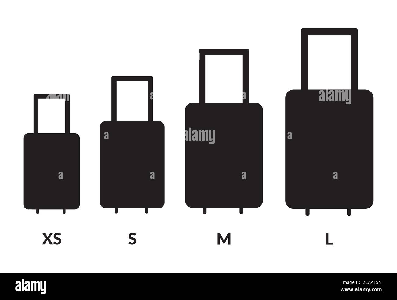 Luggage sizes XS, S, M, L. Baggage size vector icons set Stock Vector