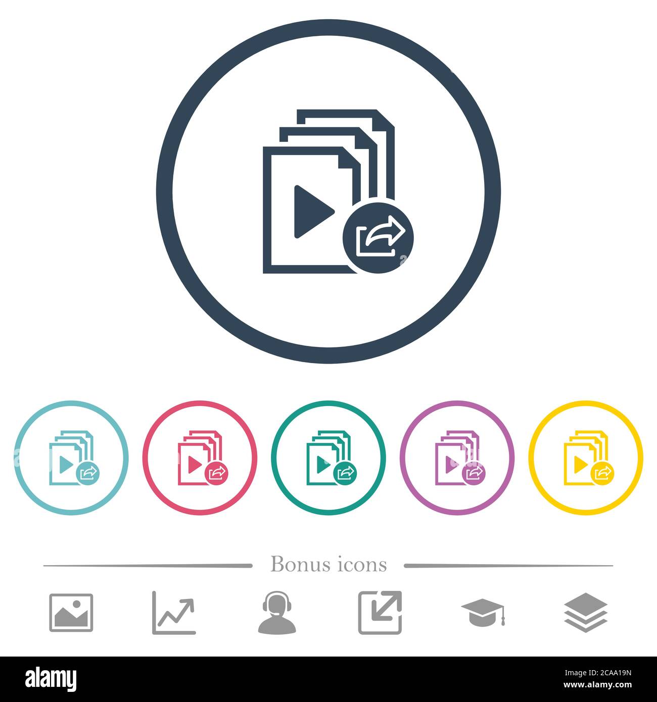 Export playlist flat color icons in round outlines. 6 bonus icons ...