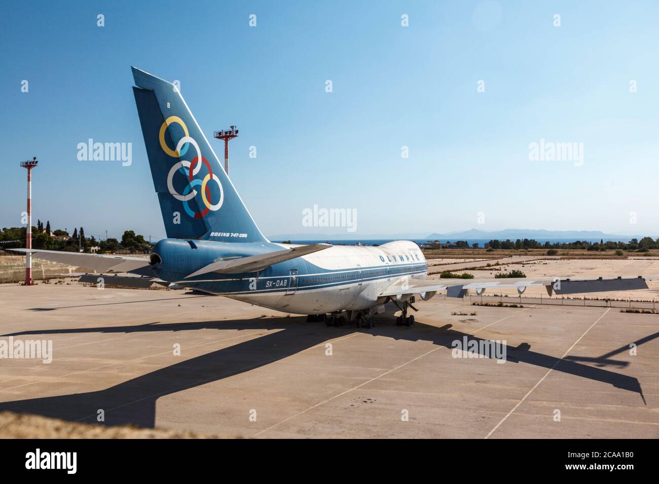 Old Boeing 747 of Olympic Airways, once the national carrier of Greece, founded by Onassis, at the old airport of Athens, at Elliniko district, Athens Stock Photo