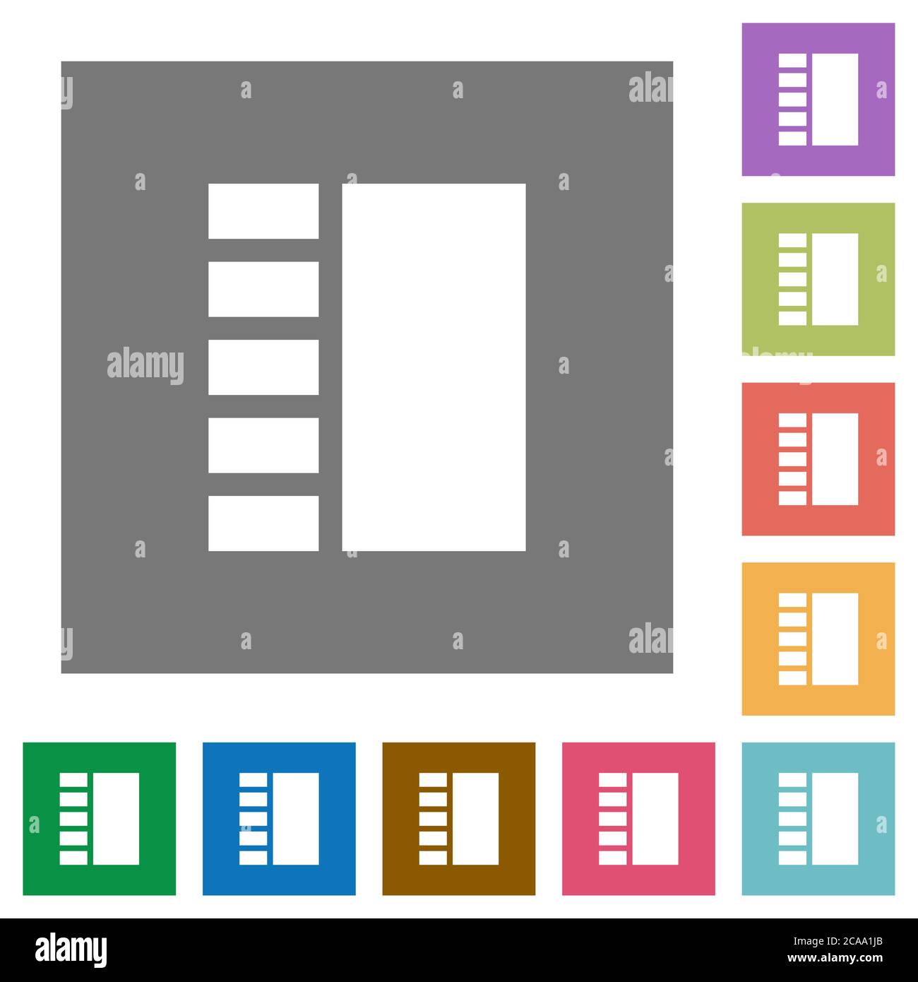 Vertical tabbed layout flat icons on simple color square backgrounds Stock Vector