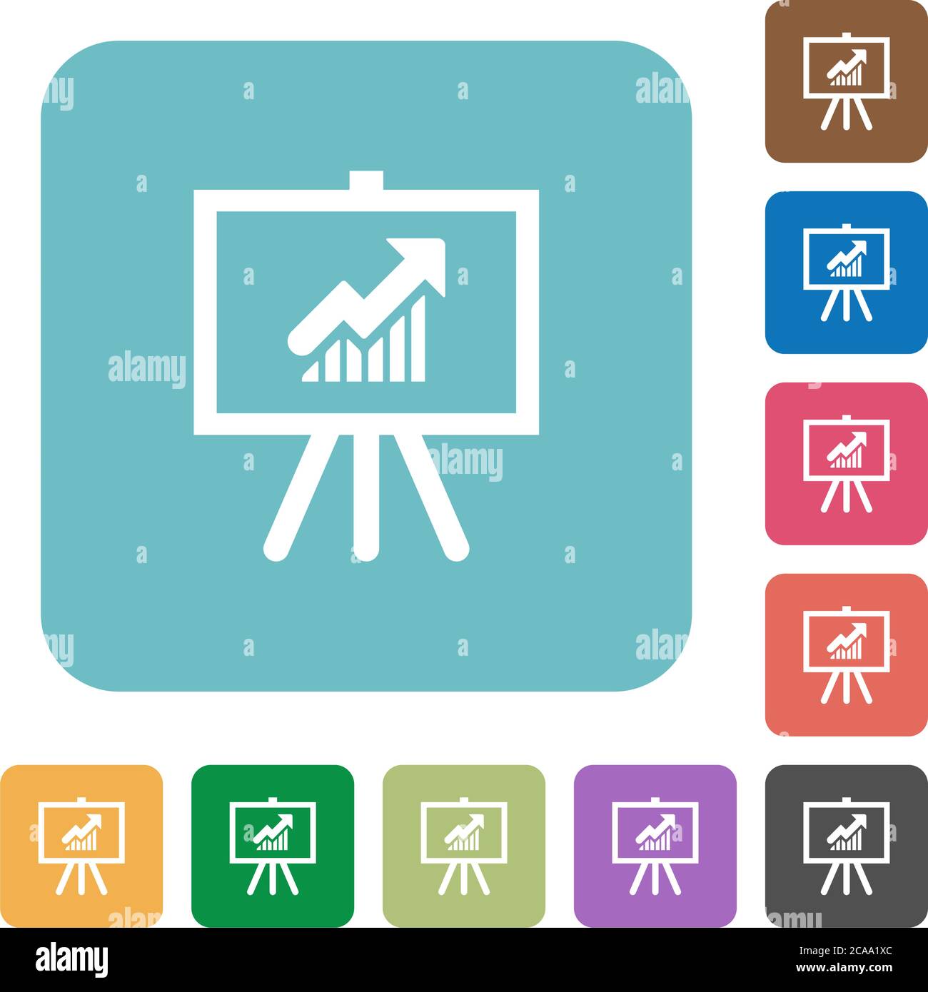 Presentation table with rising graph white flat icons on color rounded ...