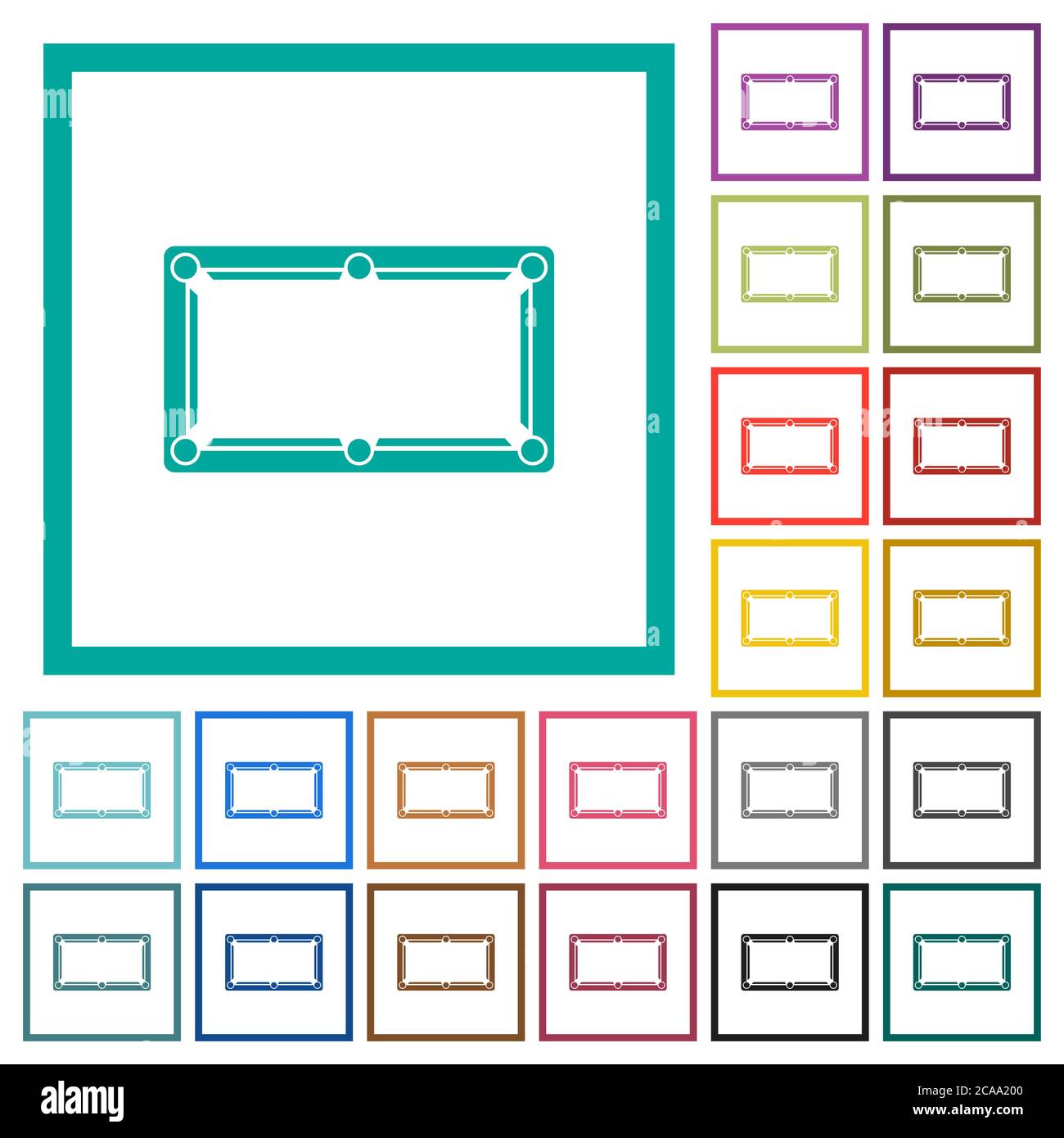 Empty billiard table flat color icons with quadrant frames on white background Stock Vector