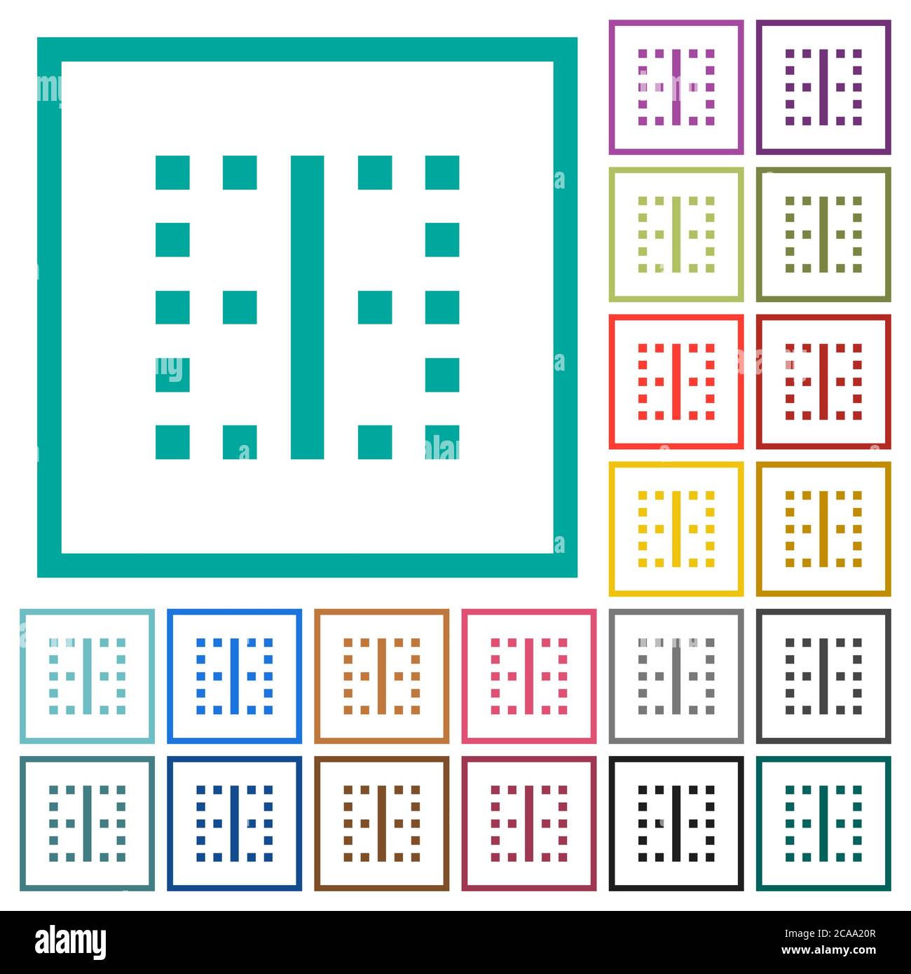 Vertical border flat color icons with quadrant frames on white background Stock Vector