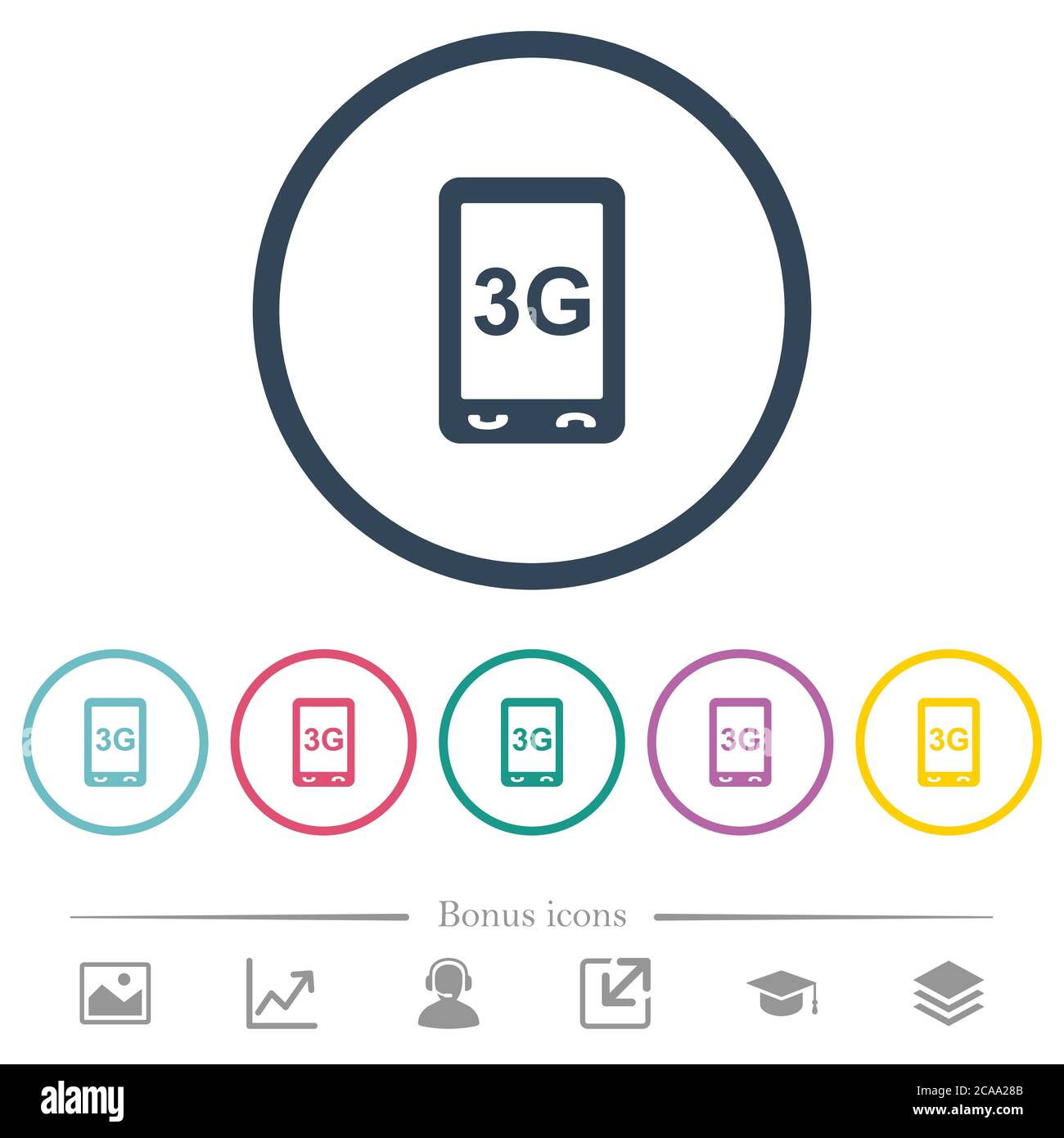 Third generation mobile connection speed flat color icons in round ...