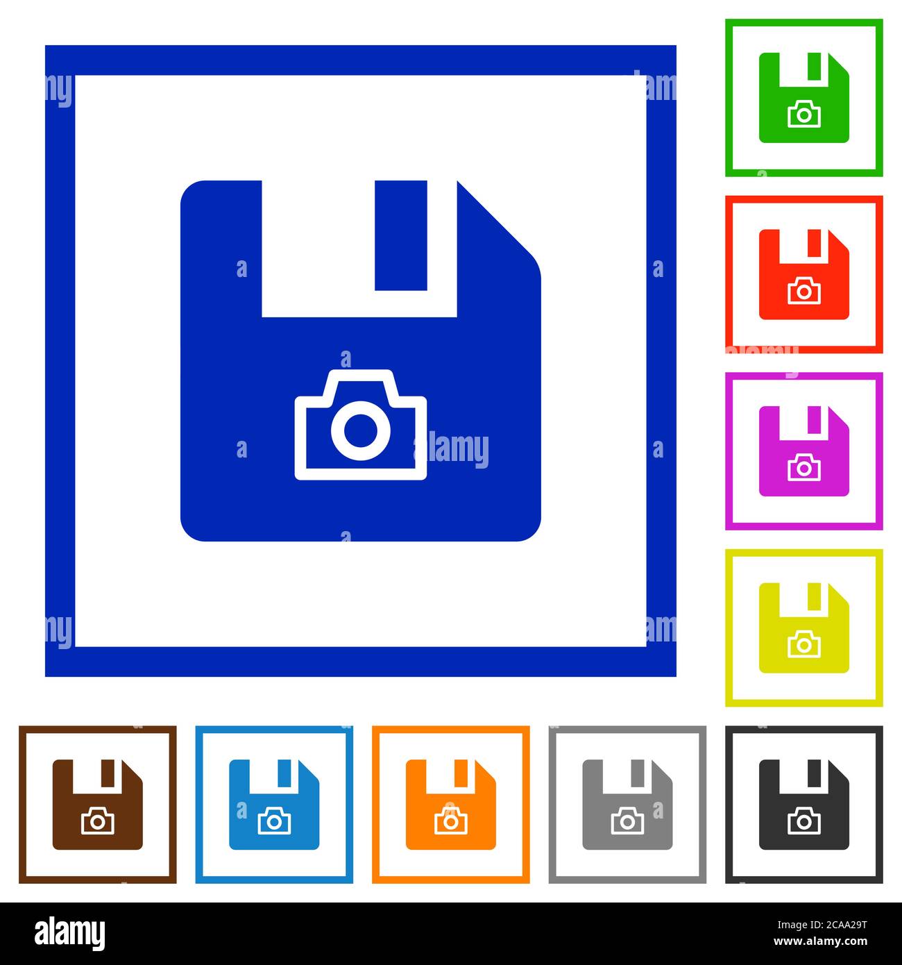 File snapshot flat color icons in square frames on white background ...