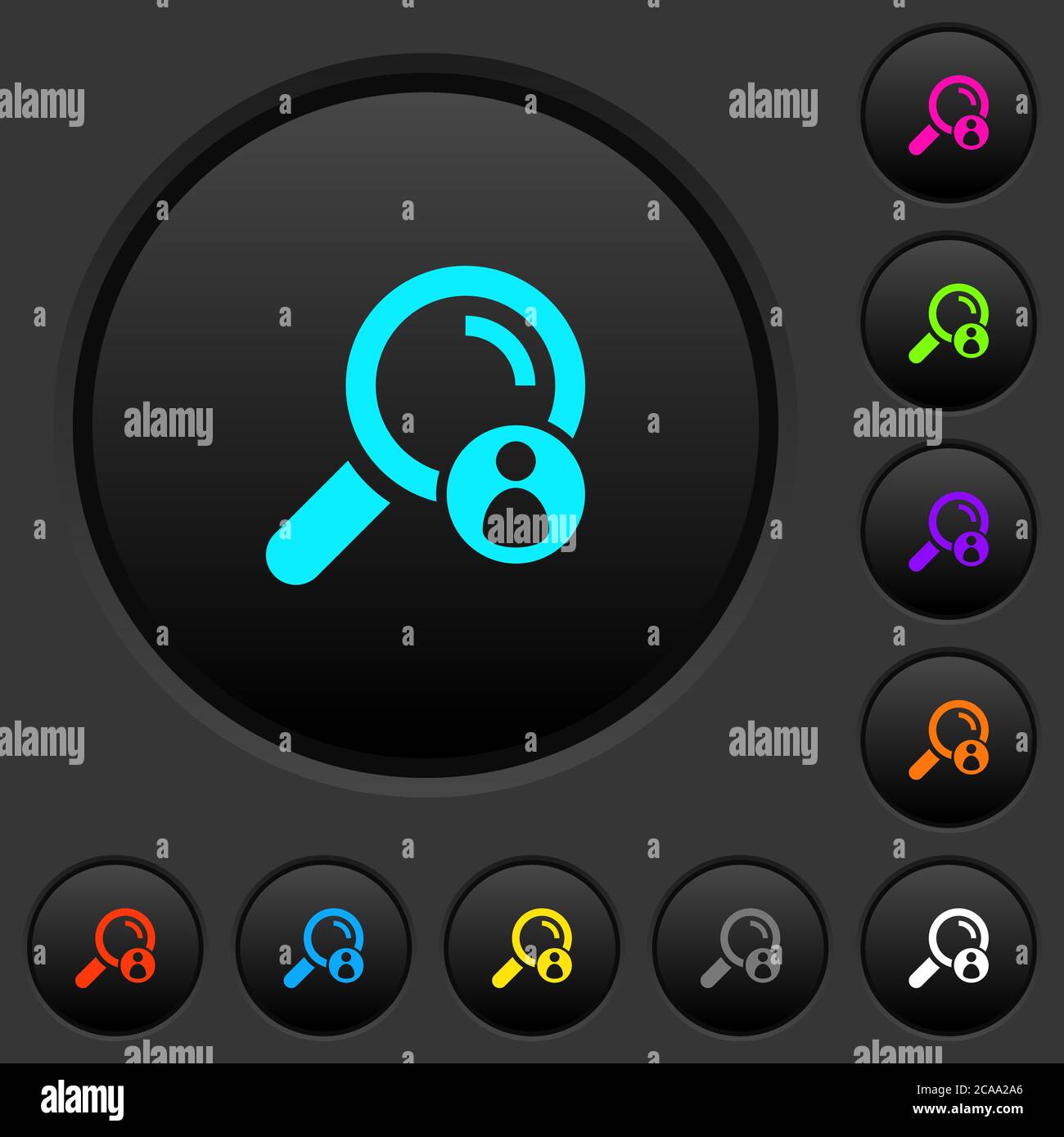 Search member dark push buttons with vivid color icons on dark grey ...